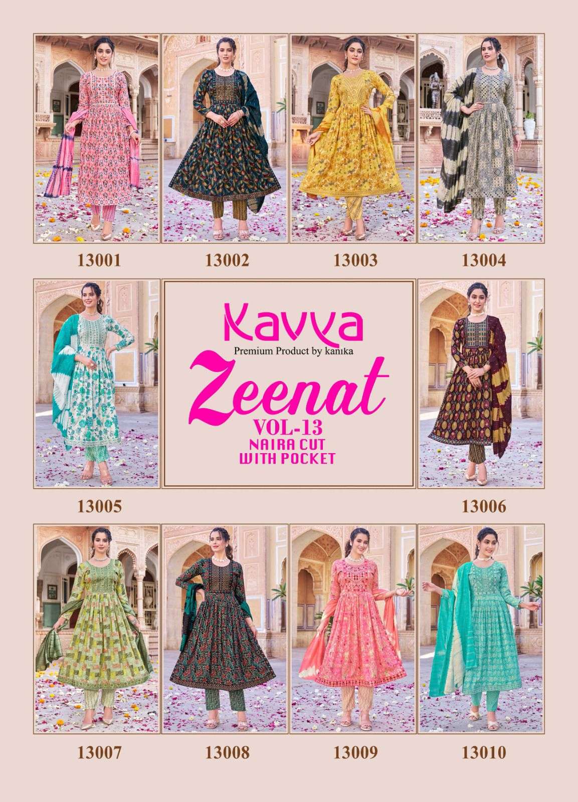 KAVYA ZEENAT VOL 13 NAIRA CUT STYLE KURTI COMBO SET 