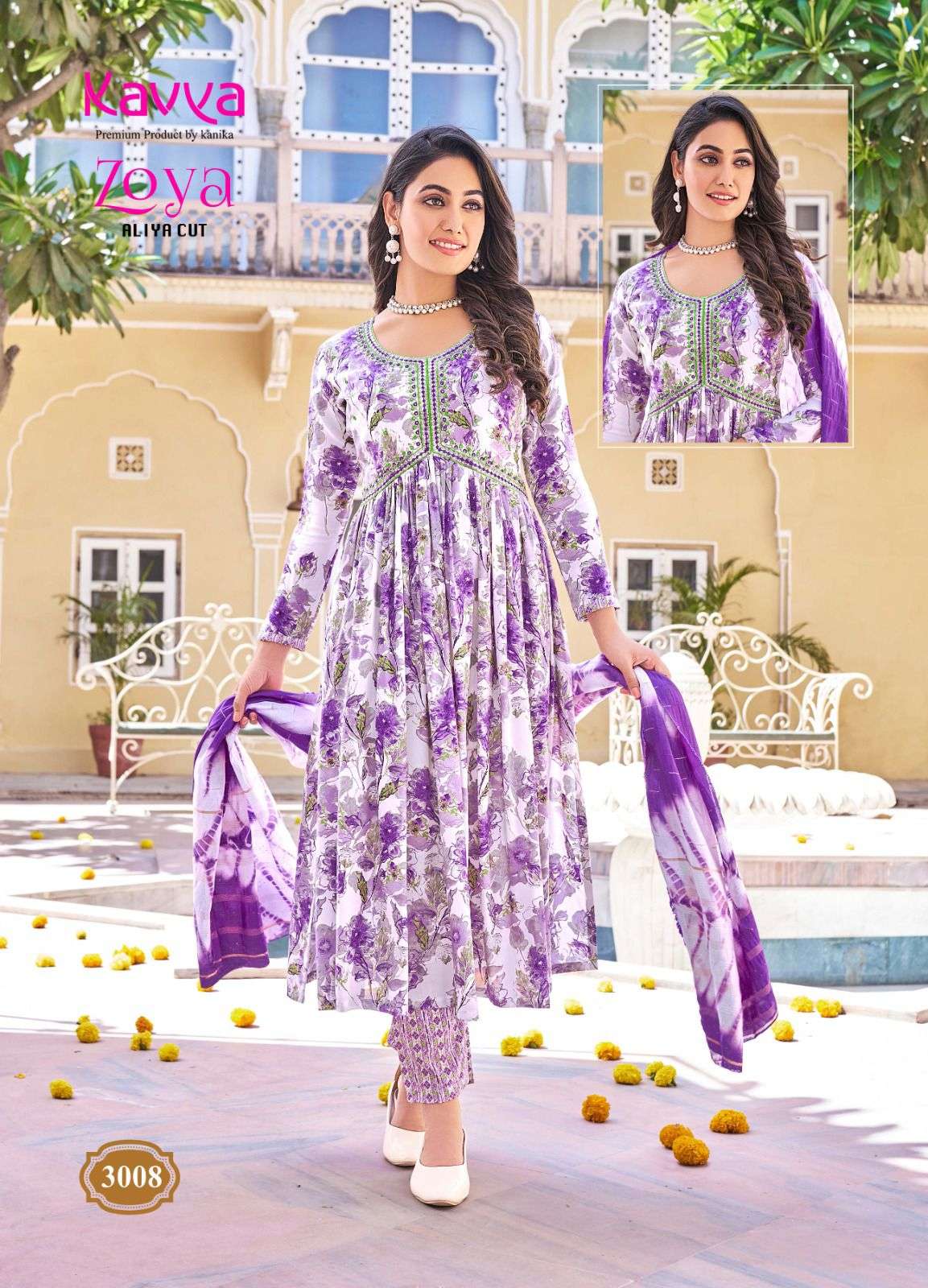 KAVYA ZOYA VOL 3 RAYON ALIA CUT STYLE FANCY KURTI COMBO SET 