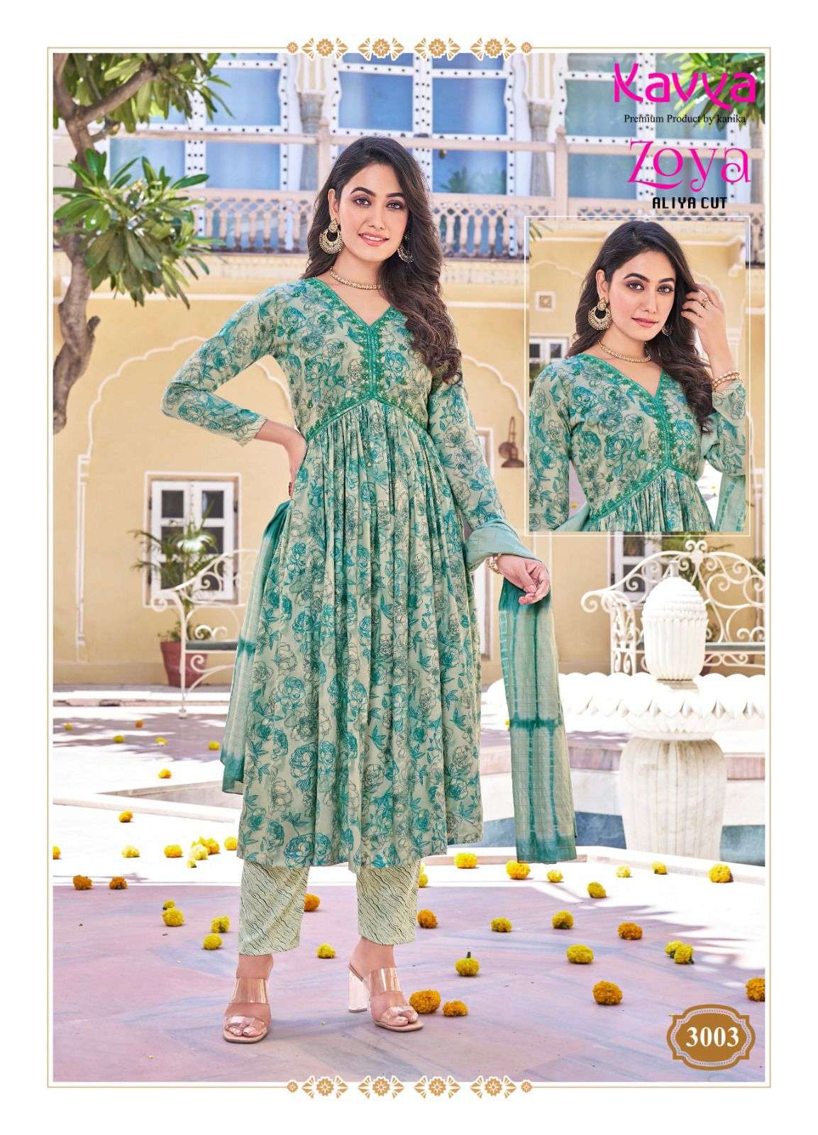 KAVYA ZOYA VOL 3 RAYON ALIA CUT STYLE FANCY KURTI COMBO SET 
