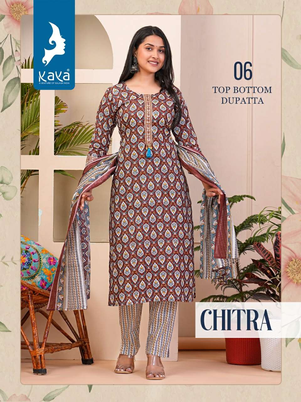 KAYA CHITRA COTTON PRINT LADIES KURTI COMBO SET 