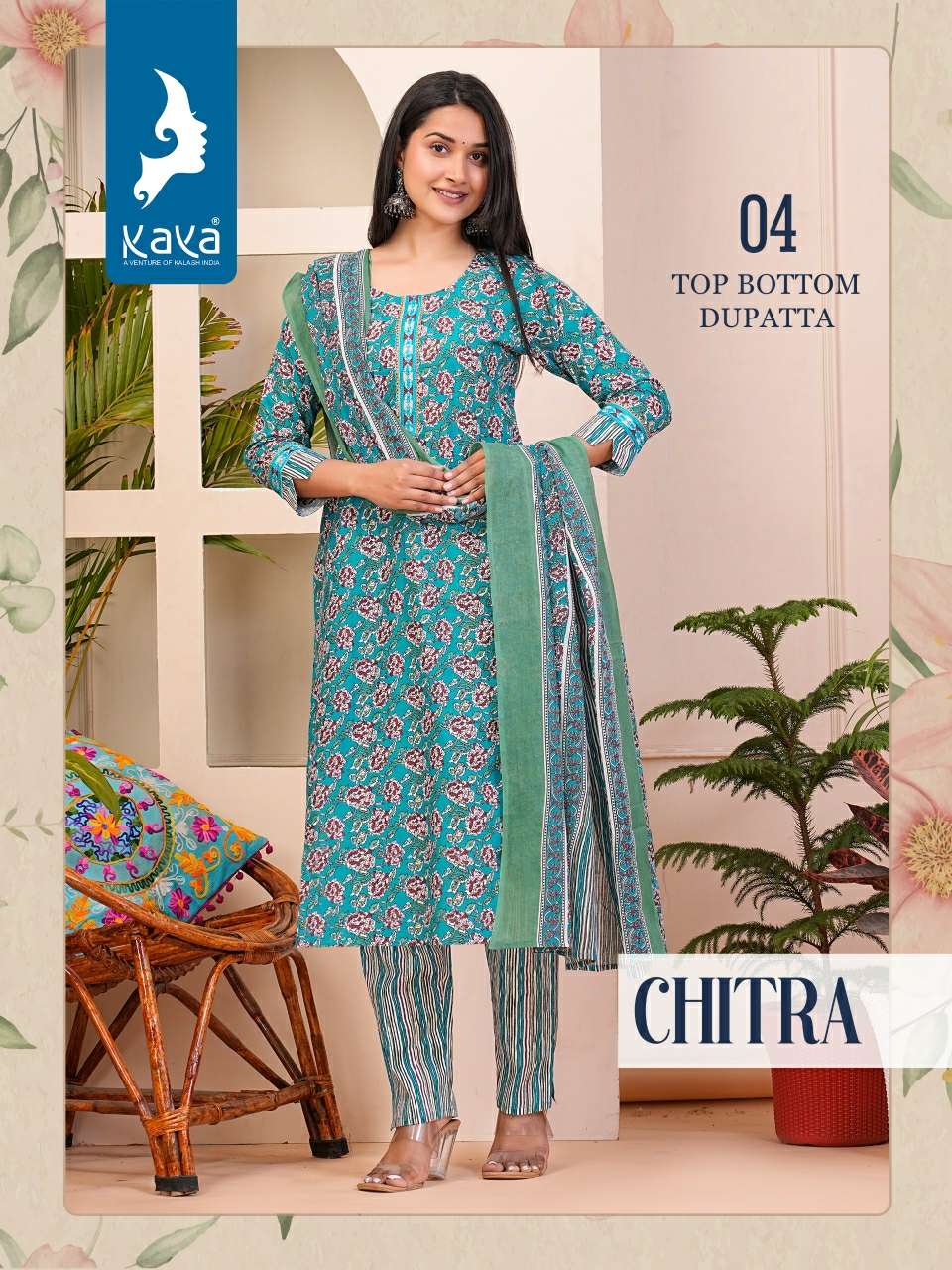 KAYA CHITRA COTTON PRINT LADIES KURTI COMBO SET 