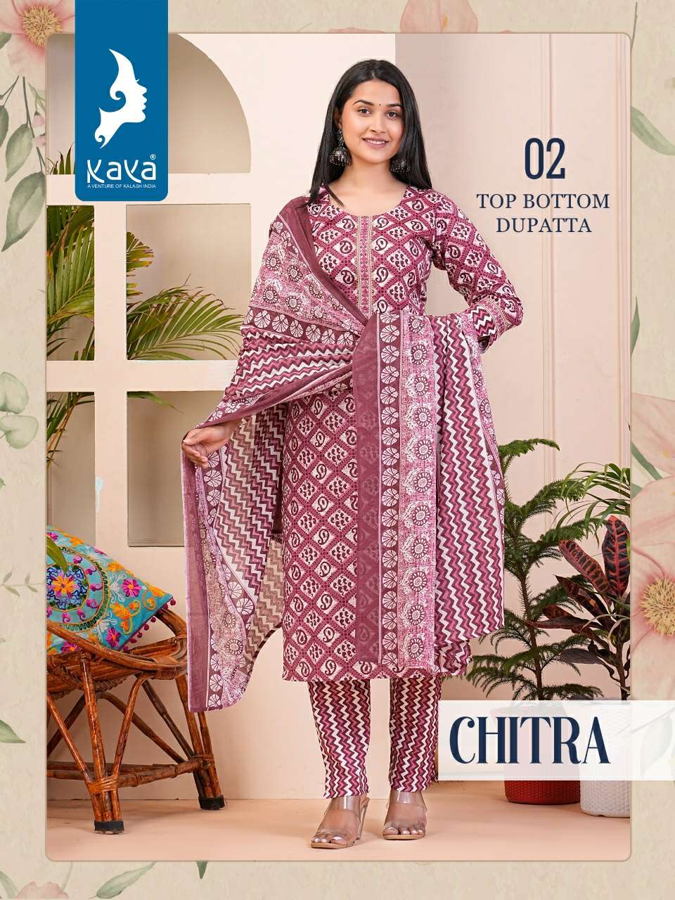 KAYA CHITRA COTTON PRINT LADIES KURTI COMBO SET 