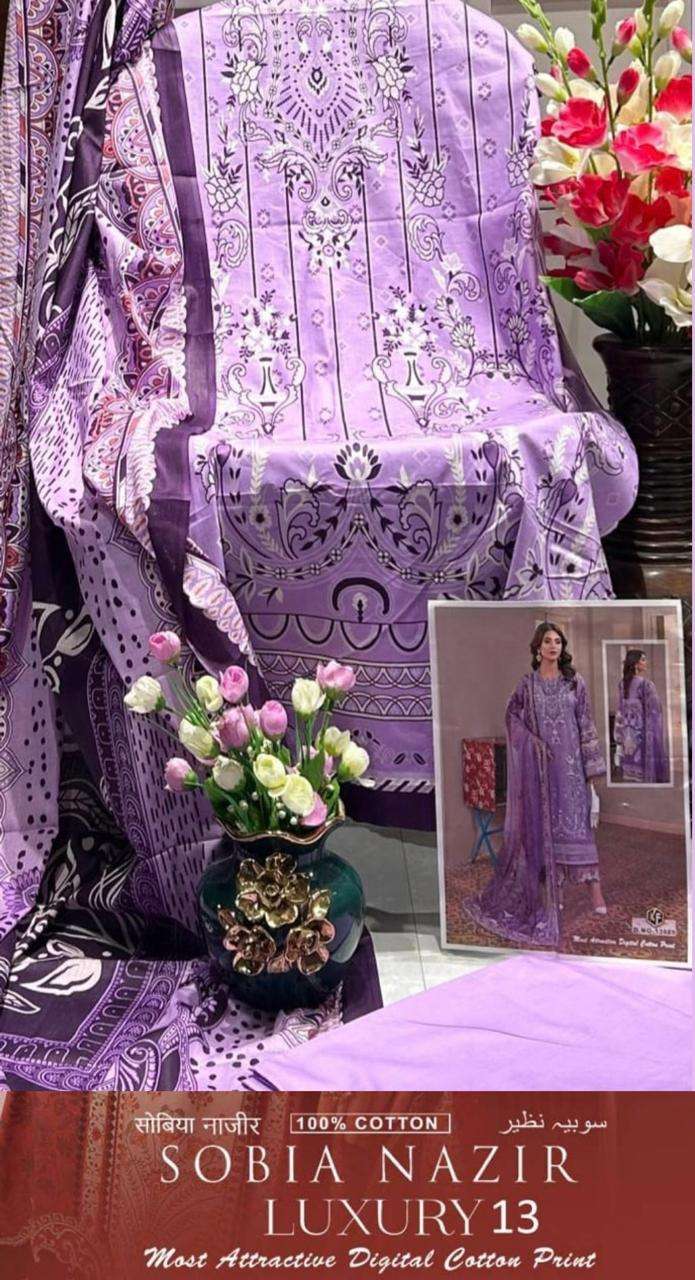 KEVAL FAB SOBIA NAZIR VOL 13 COTTON KARACHI PRINT SUIT