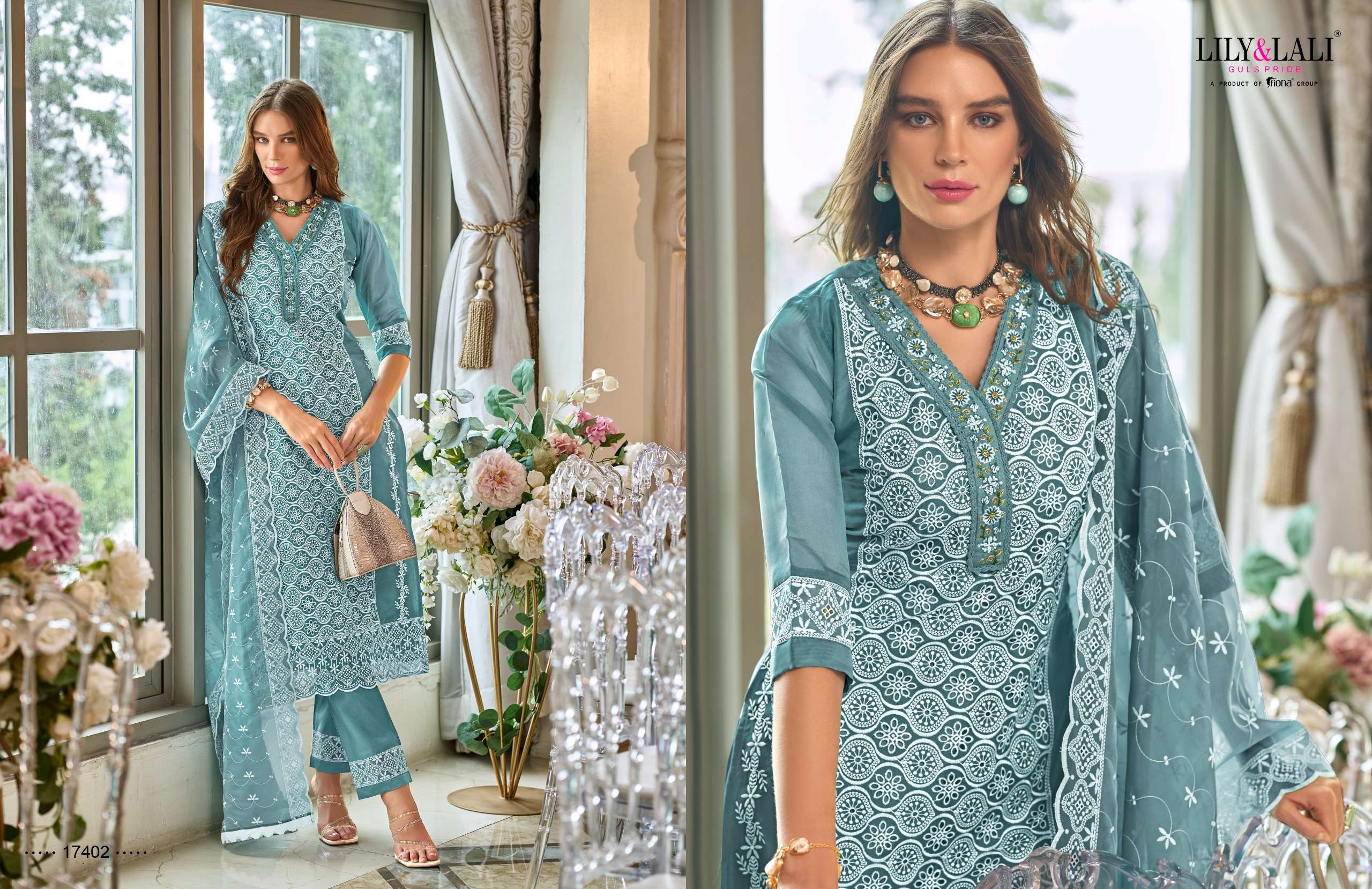 LILY AND LALI SUMMER BLOSSOM SCHIFFLI DESIGNER PARTY WEAR SUIT