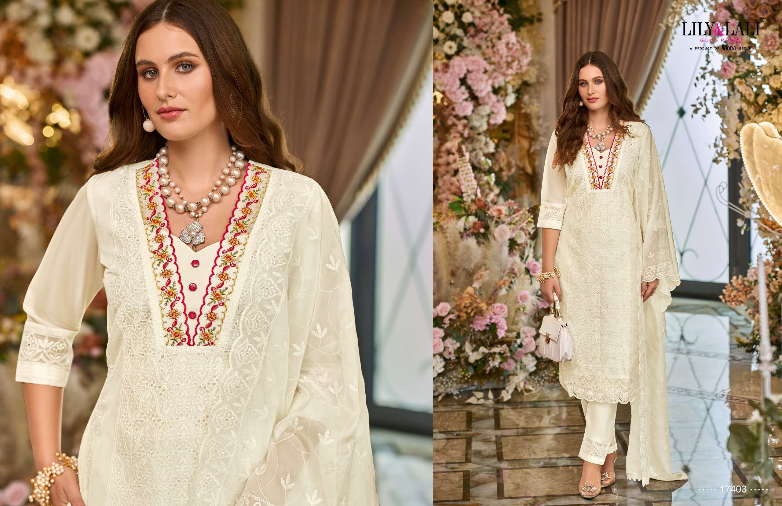 LILY AND LALI SUMMER BLOSSOM SCHIFFLI DESIGNER PARTY WEAR SUIT