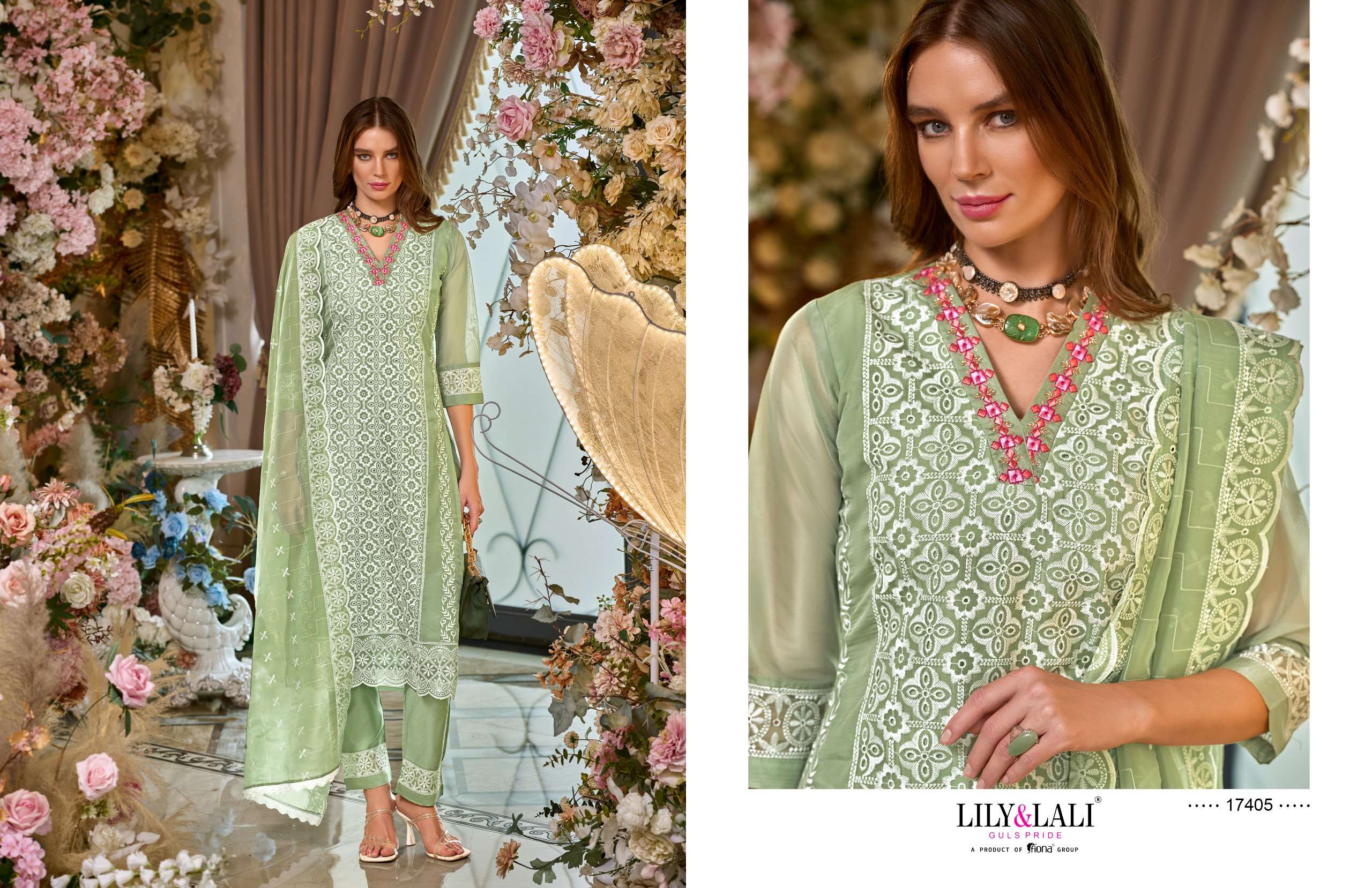 LILY AND LALI SUMMER BLOSSOM SCHIFFLI DESIGNER PARTY WEAR SUIT