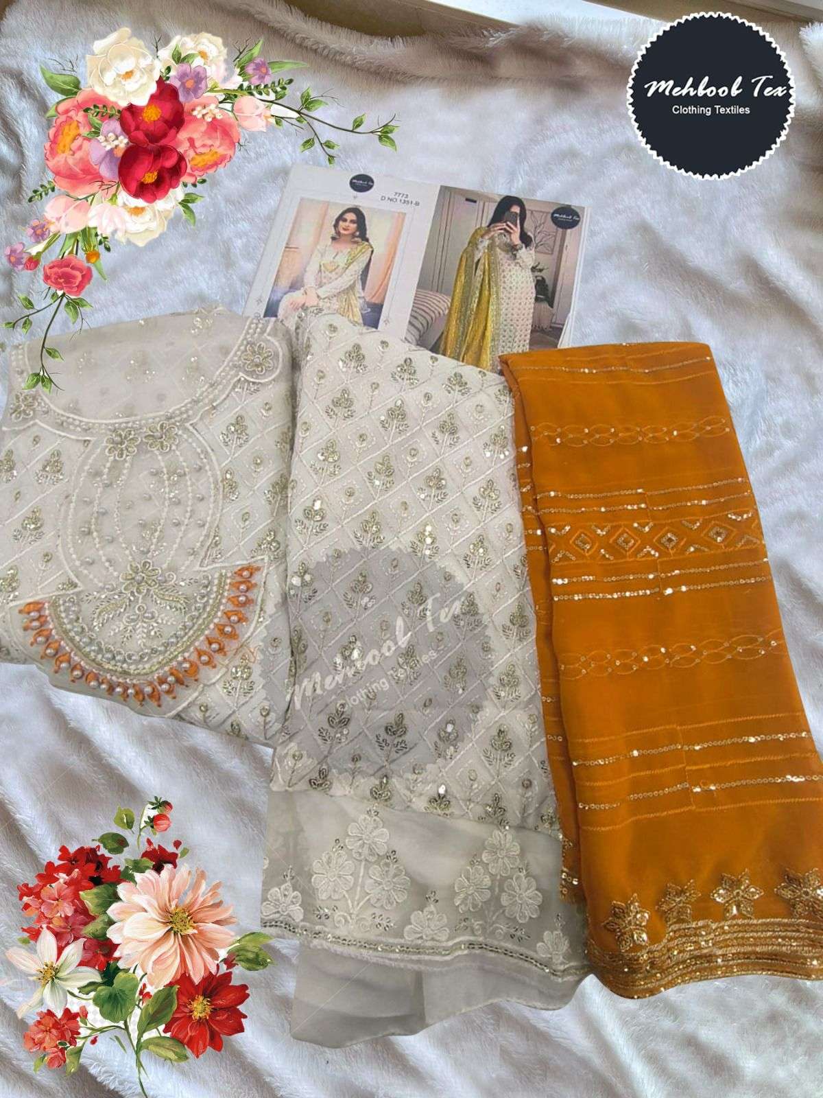 MEHBBOB TEX D NO 1351 GEORGETTE FANCY EMBROIDERY SUIT