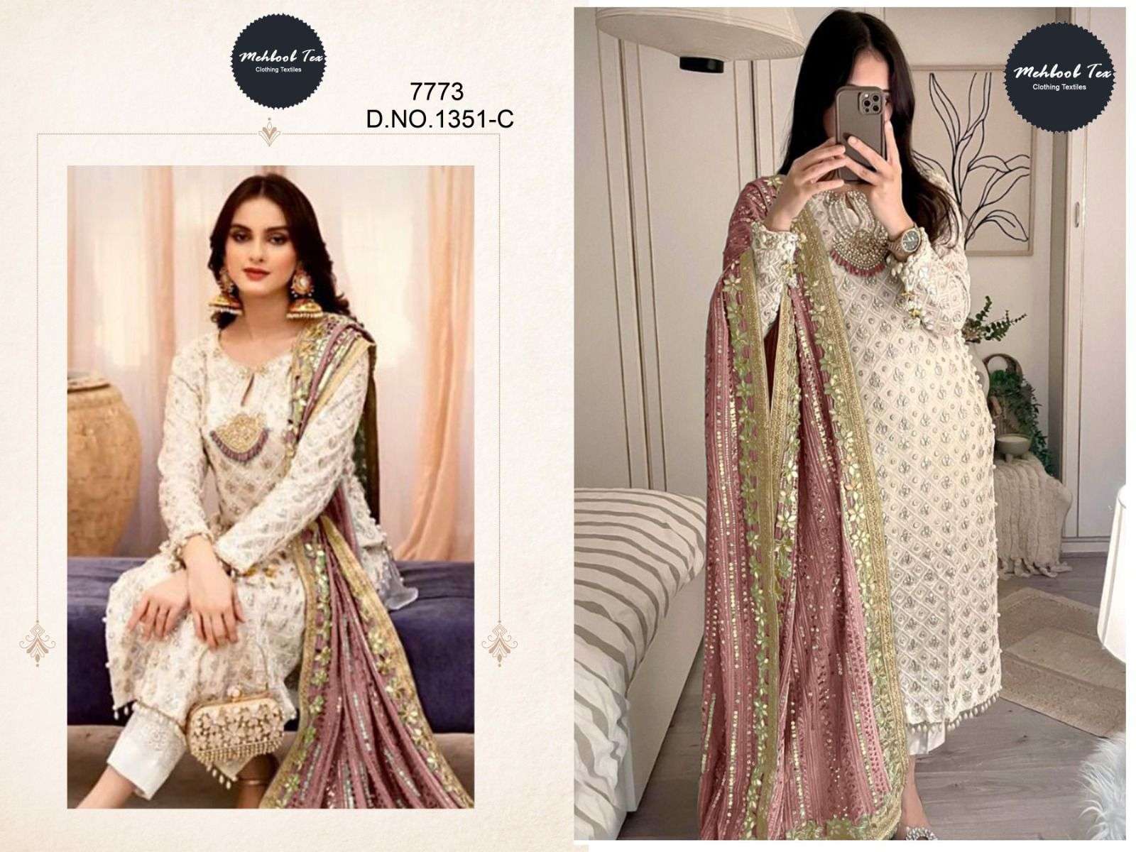MEHBBOB TEX D NO 1351 GEORGETTE FANCY EMBROIDERY SUIT