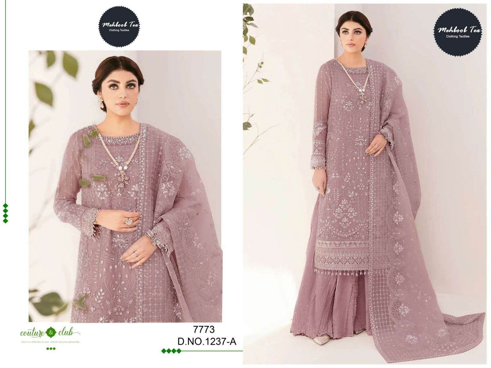 MEHBOOB TEX D NO 1237 ORGANZA EMBROIDERY DESIGNER SUIT