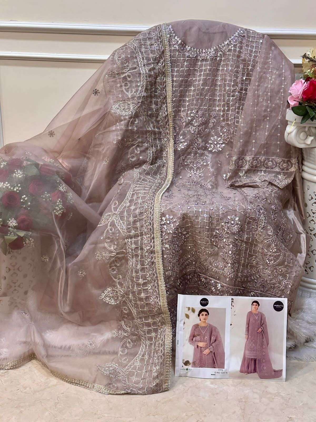 MEHBOOB TEX D NO 1237 ORGANZA EMBROIDERY DESIGNER SUIT