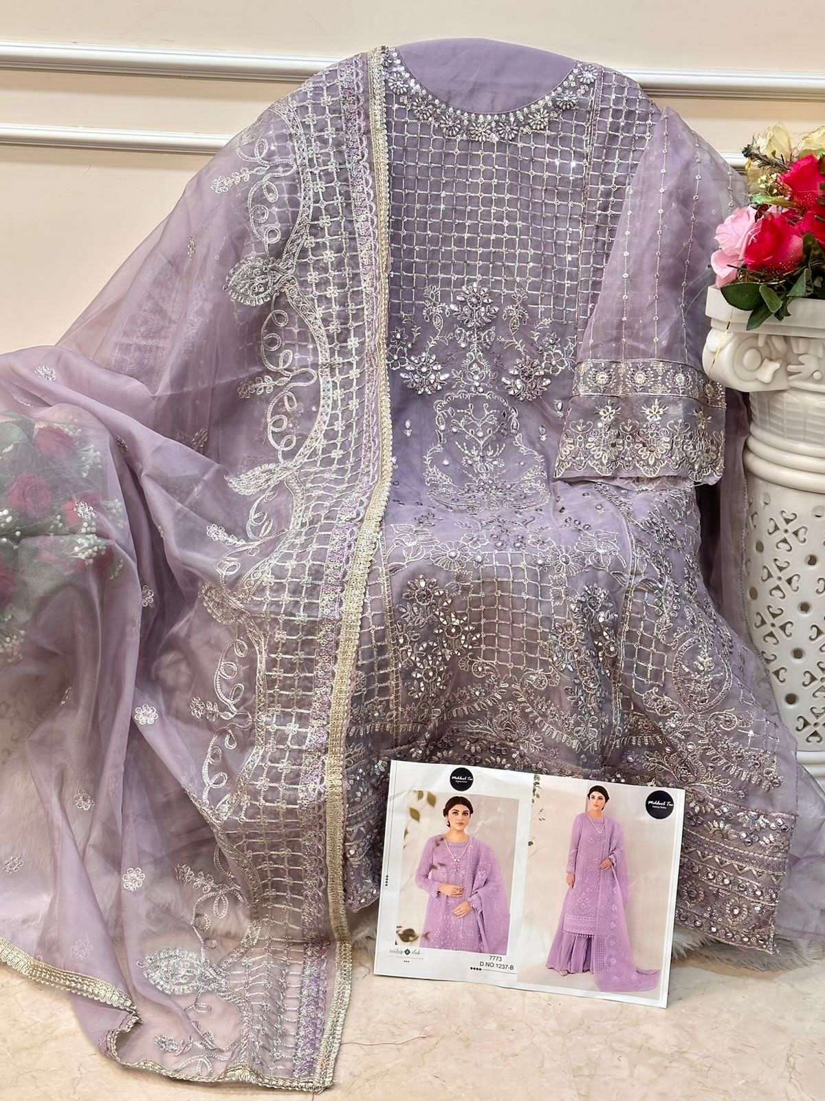 MEHBOOB TEX D NO 1237 ORGANZA EMBROIDERY DESIGNER SUIT