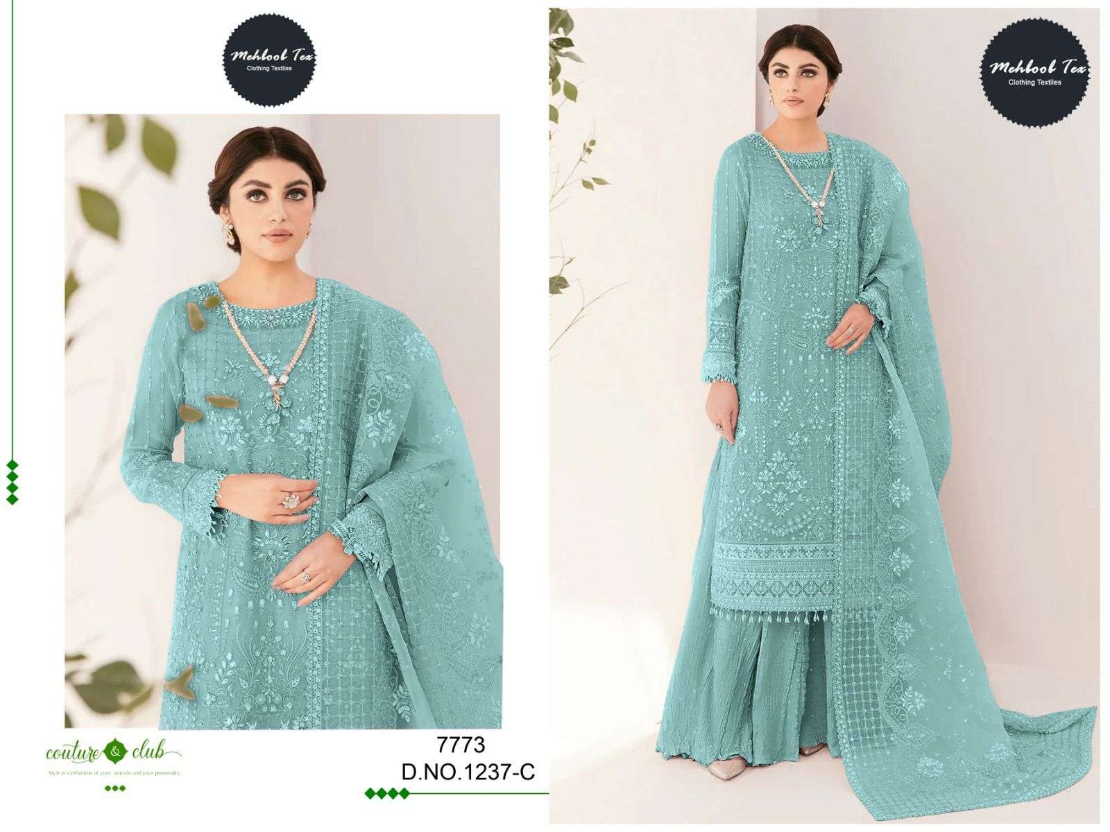 MEHBOOB TEX D NO 1237 ORGANZA EMBROIDERY DESIGNER SUIT