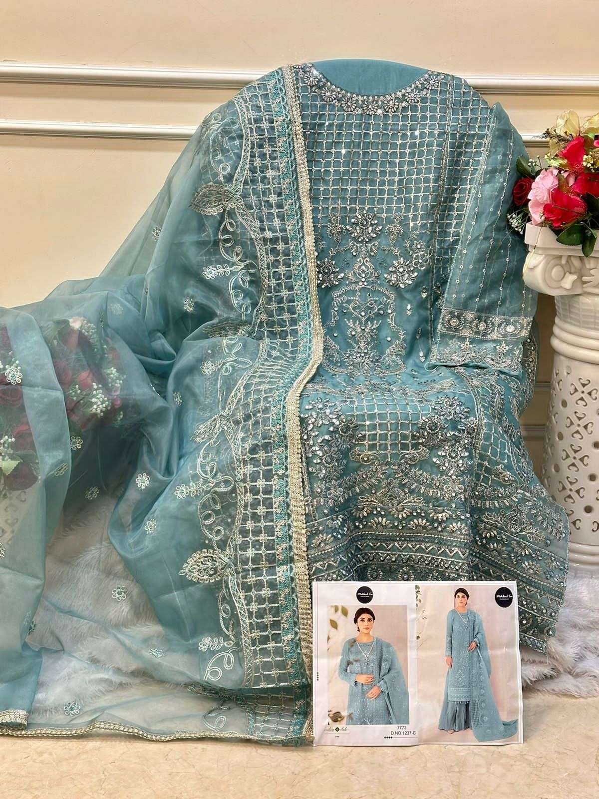 MEHBOOB TEX D NO 1237 ORGANZA EMBROIDERY DESIGNER SUIT