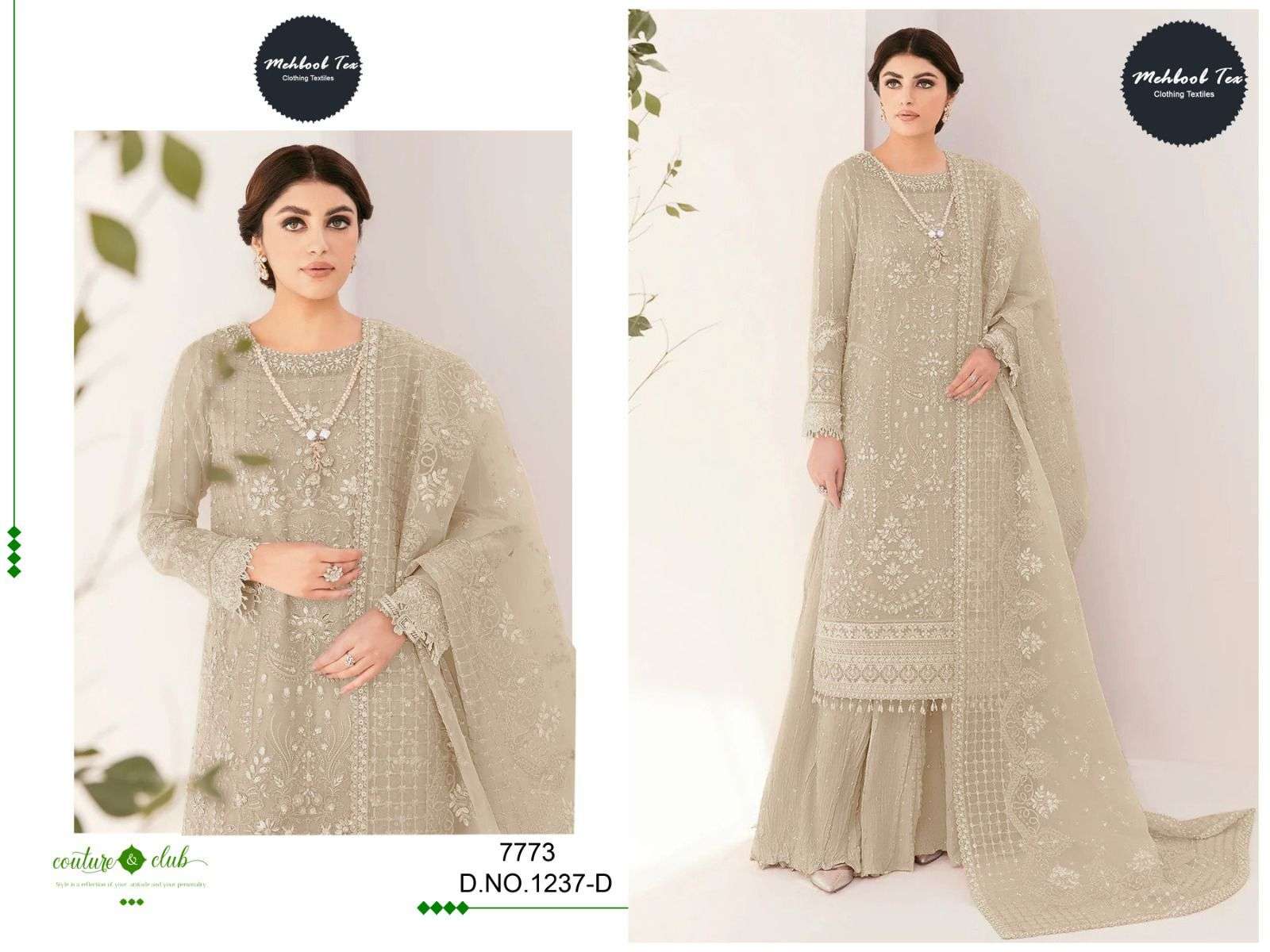 MEHBOOB TEX D NO 1237 ORGANZA EMBROIDERY DESIGNER SUIT