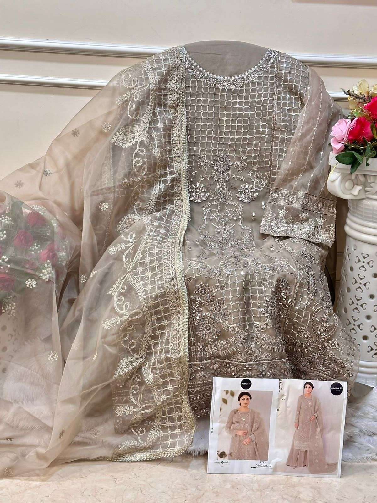 MEHBOOB TEX D NO 1237 ORGANZA EMBROIDERY DESIGNER SUIT