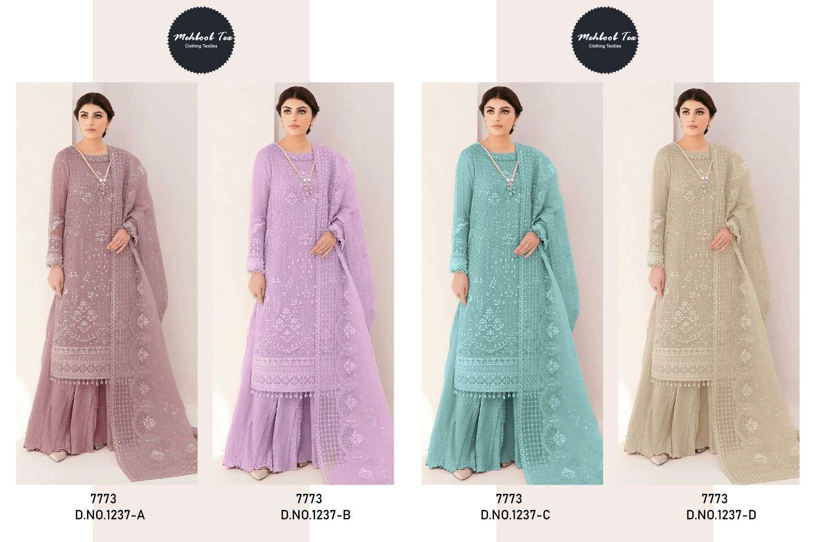 MEHBOOB TEX D NO 1237 ORGANZA EMBROIDERY DESIGNER SUIT