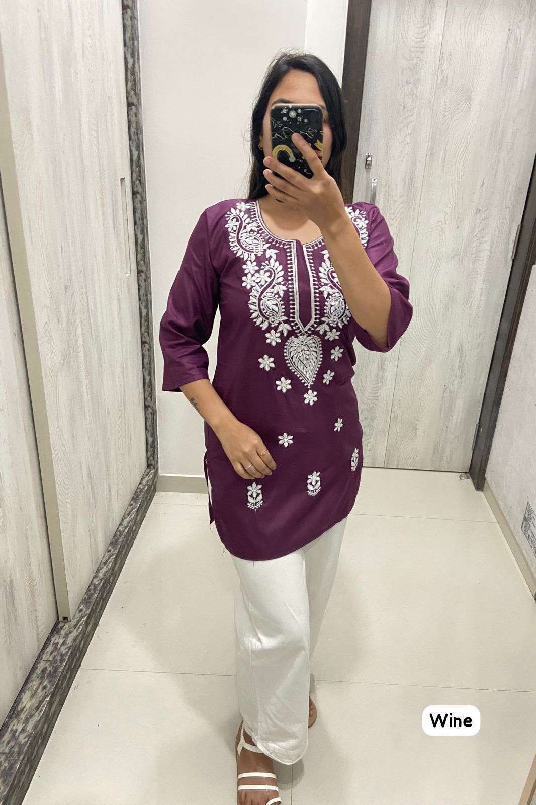 MF CHIKAN TOPS RAYON FANCY SHORT KURTI