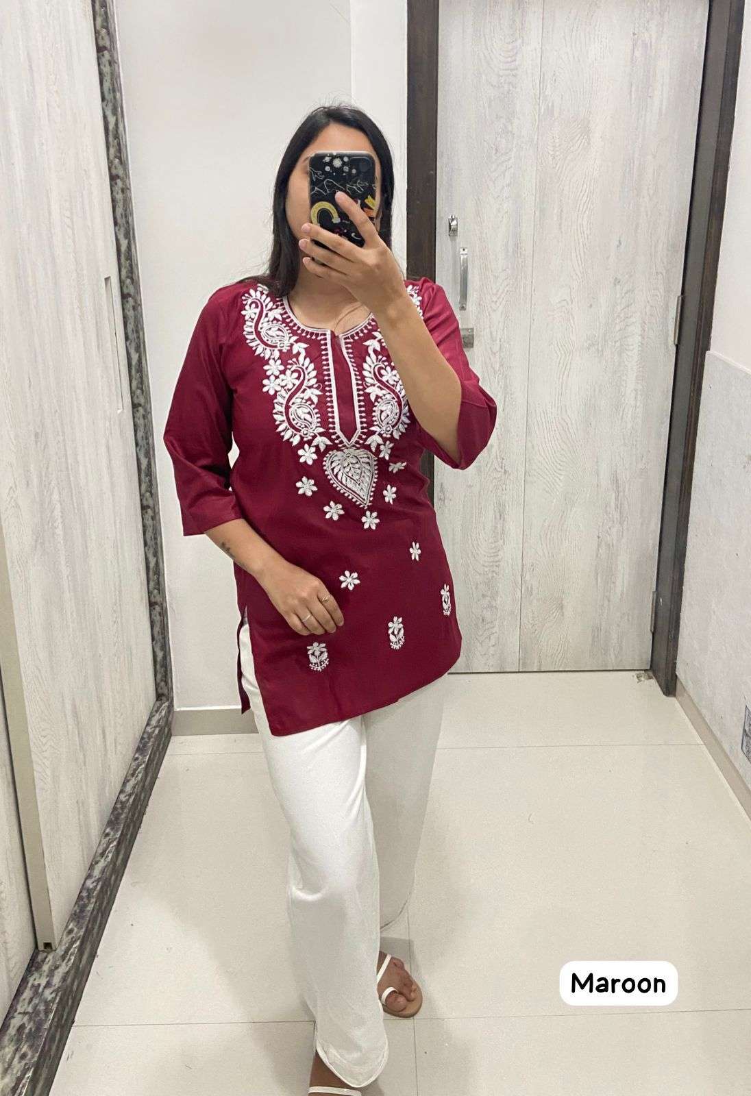 MF CHIKAN TOPS RAYON FANCY SHORT KURTI