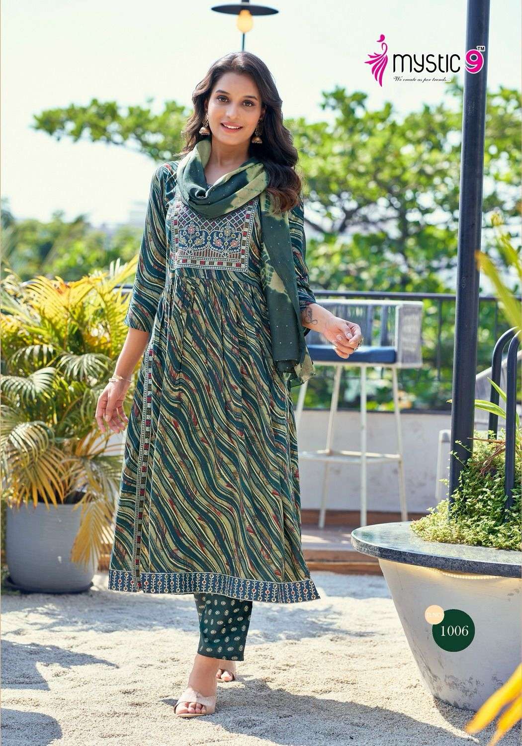 MYSTIC 9 BLACK BEAUTY RAYON FANCY NAIRA STYLE KURTI COMBO SET 