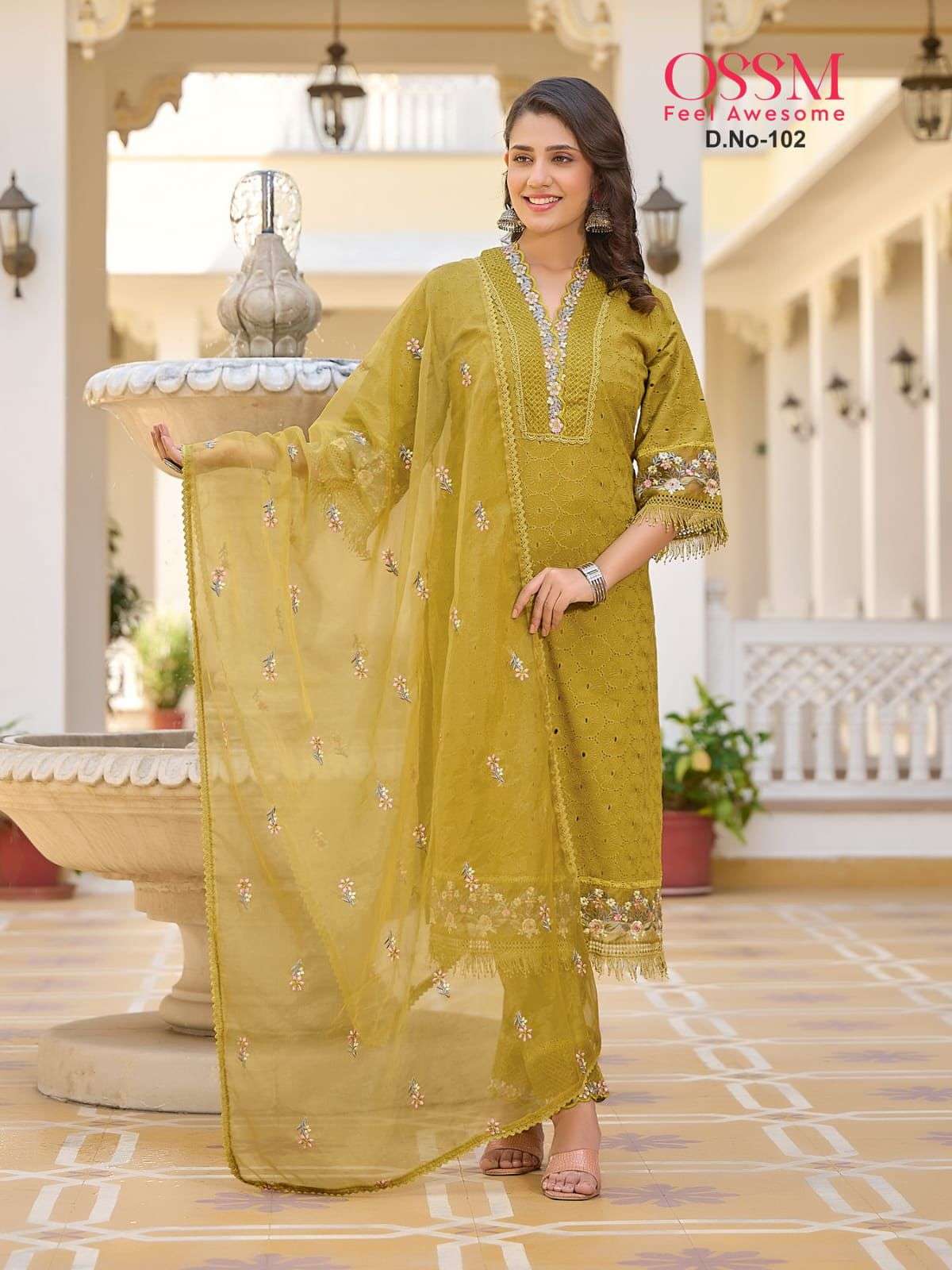 OSSM SUMMER LOVE COTTON CHIANKARI KURTI COMBO SET 