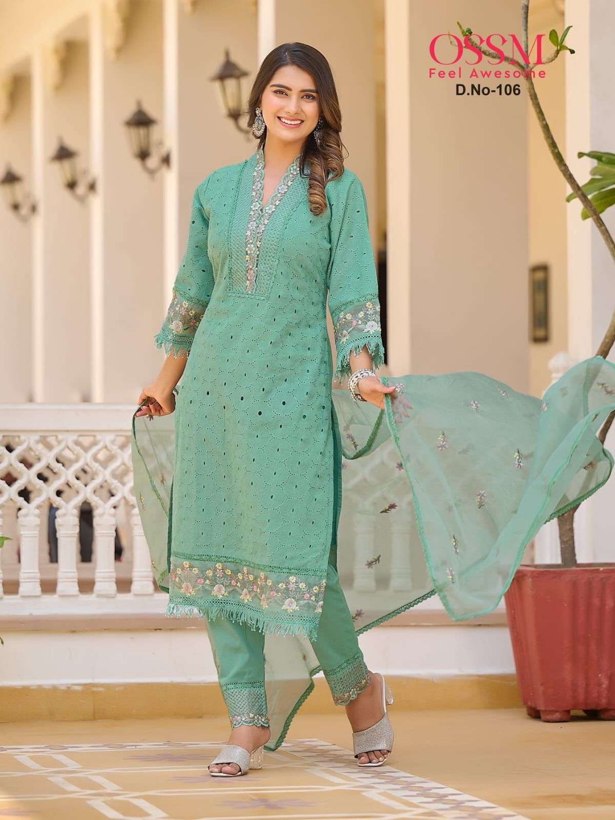OSSM SUMMER LOVE COTTON CHIANKARI KURTI COMBO SET 