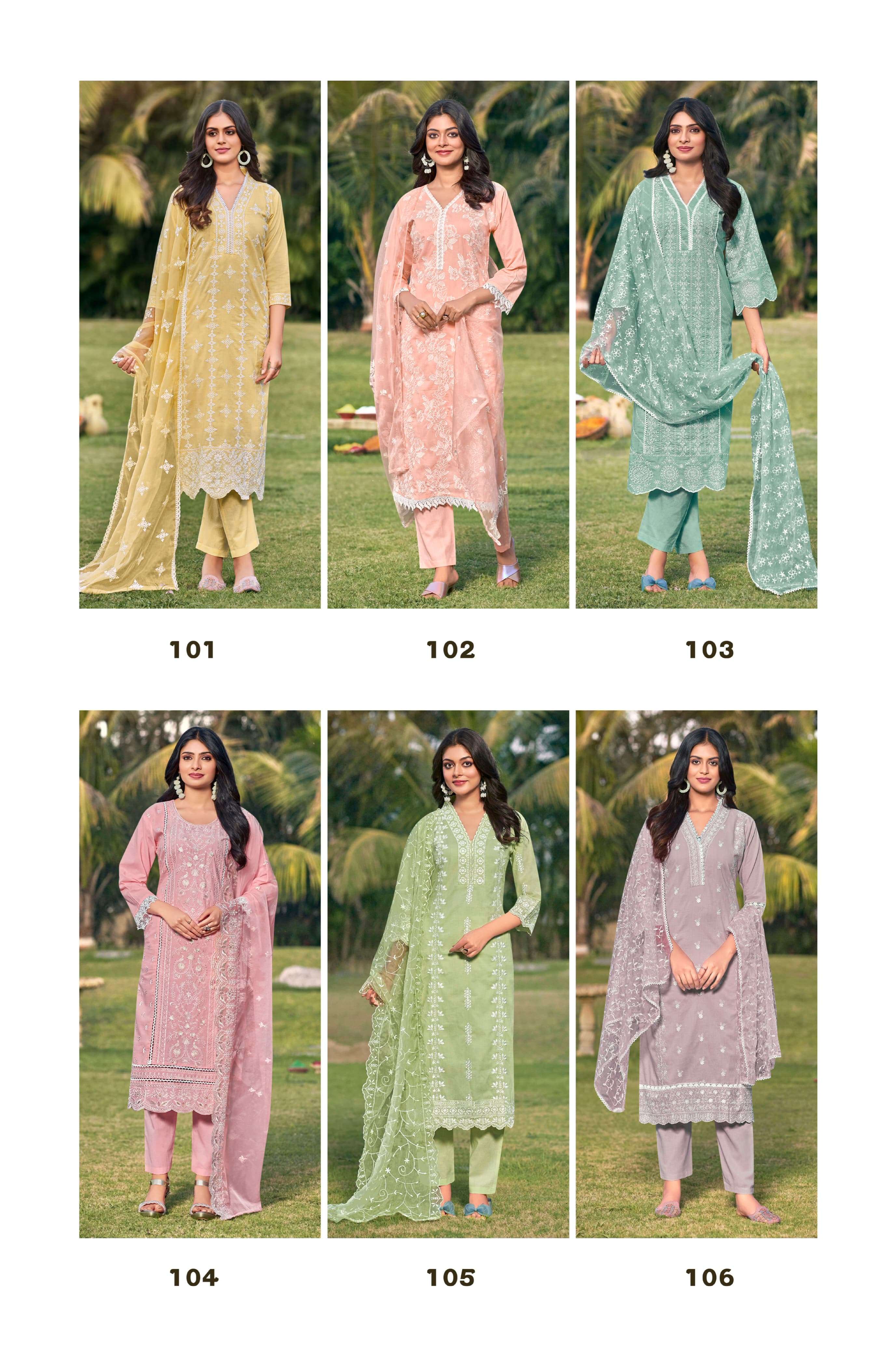 OSSM SUMMER STYLE COTTON FANCY EMBROIDERY KURTI COMBO SET 