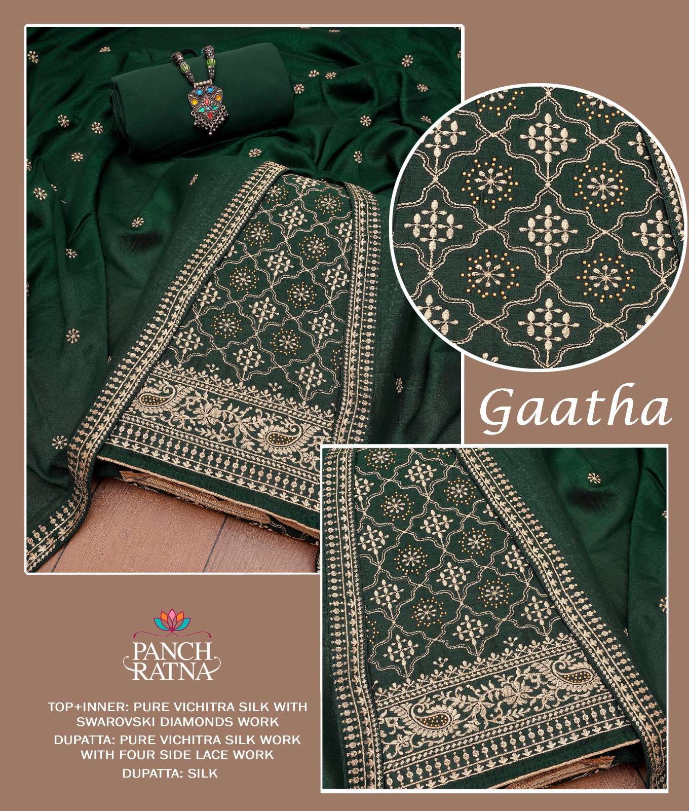 PANCH RATNA GAATHA VOL 2 SILK WITH SWAROVSKI WORK SUIT