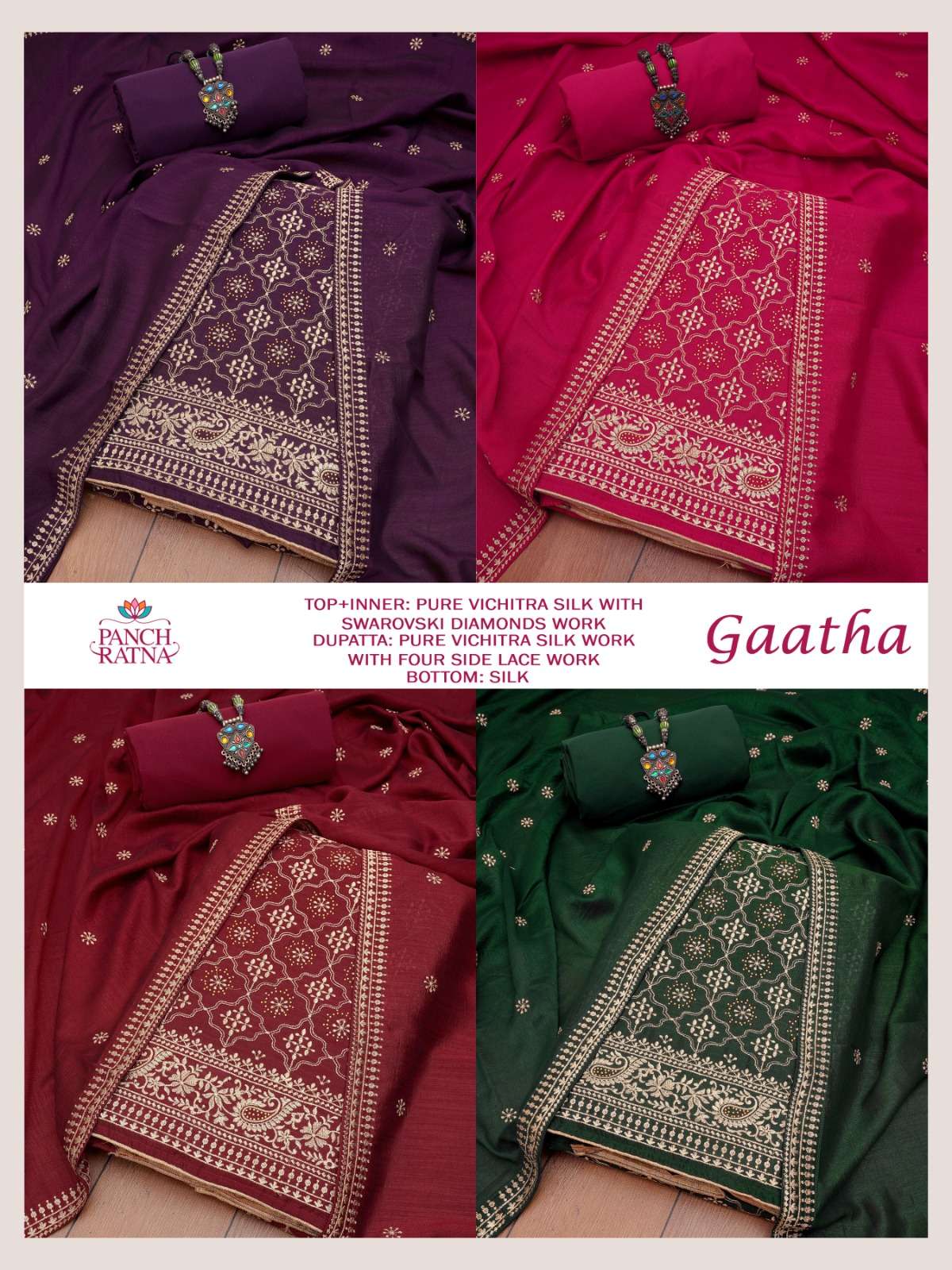 PANCH RATNA GAATHA VOL 2 SILK WITH SWAROVSKI WORK SUIT