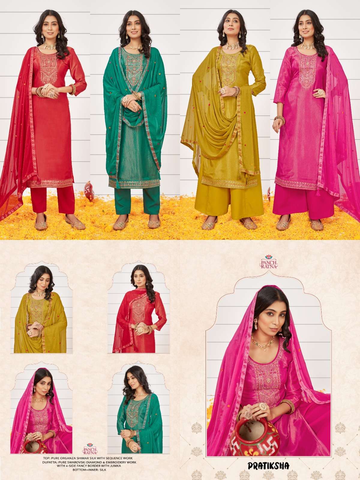 PANCH RATNA PRATIKSHA ORGANZA WITH SEQUENCE WORK SUIT
