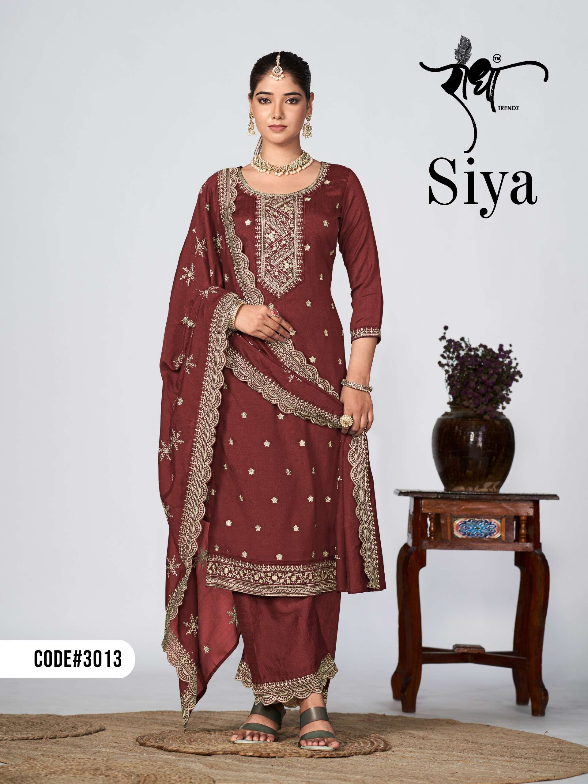 RADHA TRENDZ  SIYA EMBROIDERY WORKS SILK SUIT