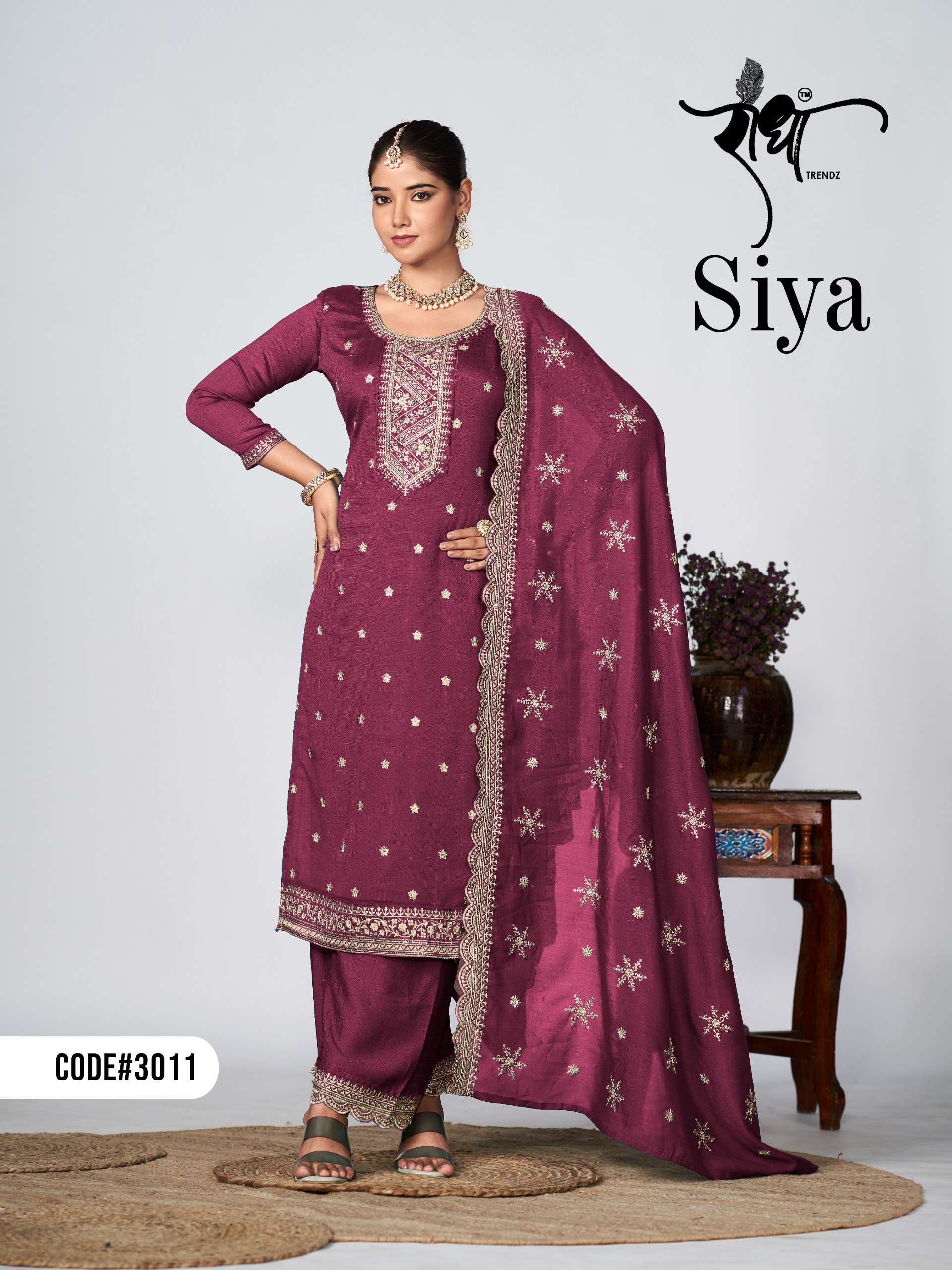 RADHA TRENDZ  SIYA EMBROIDERY WORKS SILK SUIT