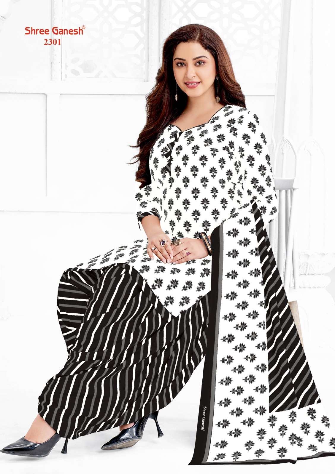 SHREE GANESH WHITE & BLACK VOL 3 COTTON PATIYALA DRESS
