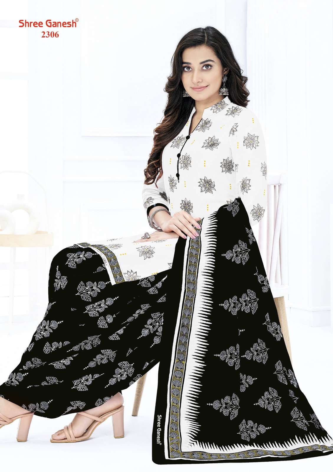 SHREE GANESH WHITE & BLACK VOL 3 COTTON PATIYALA DRESS