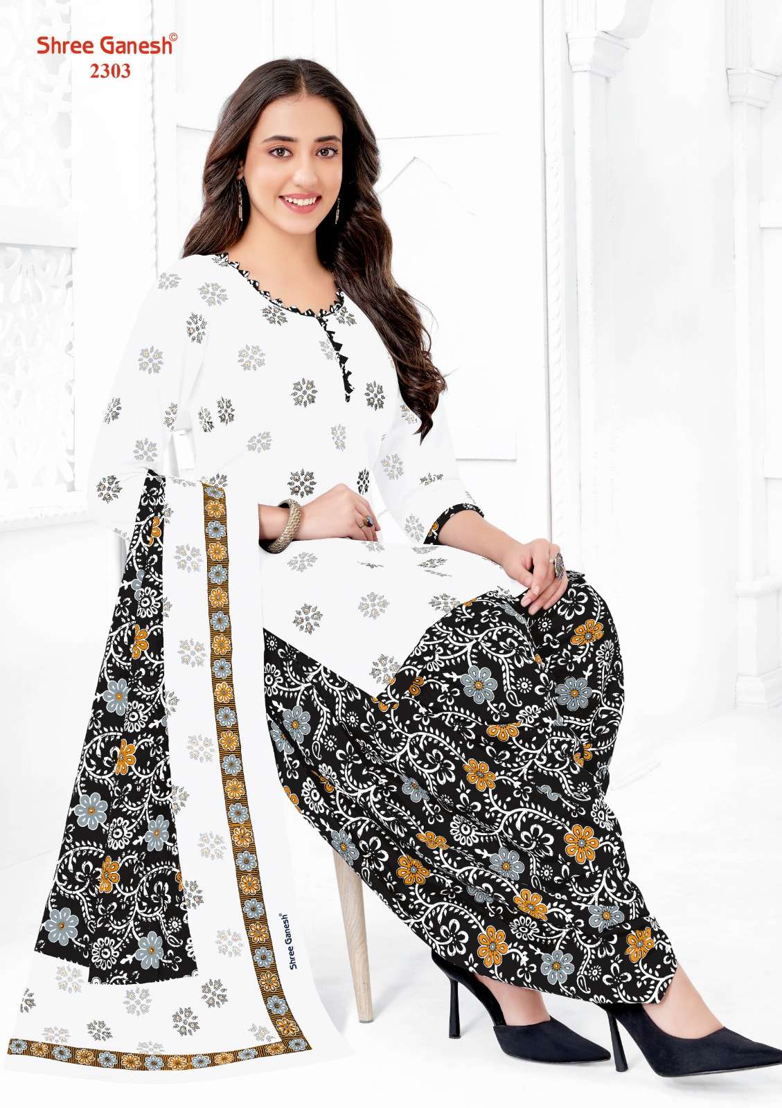 SHREE GANESH WHITE & BLACK VOL 3 COTTON PATIYALA DRESS