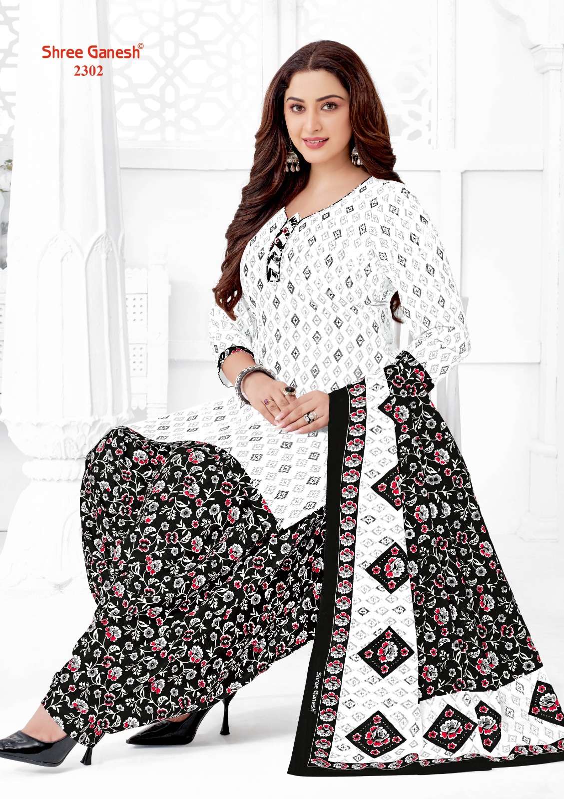 SHREE GANESH WHITE & BLACK VOL 3 COTTON PATIYALA DRESS