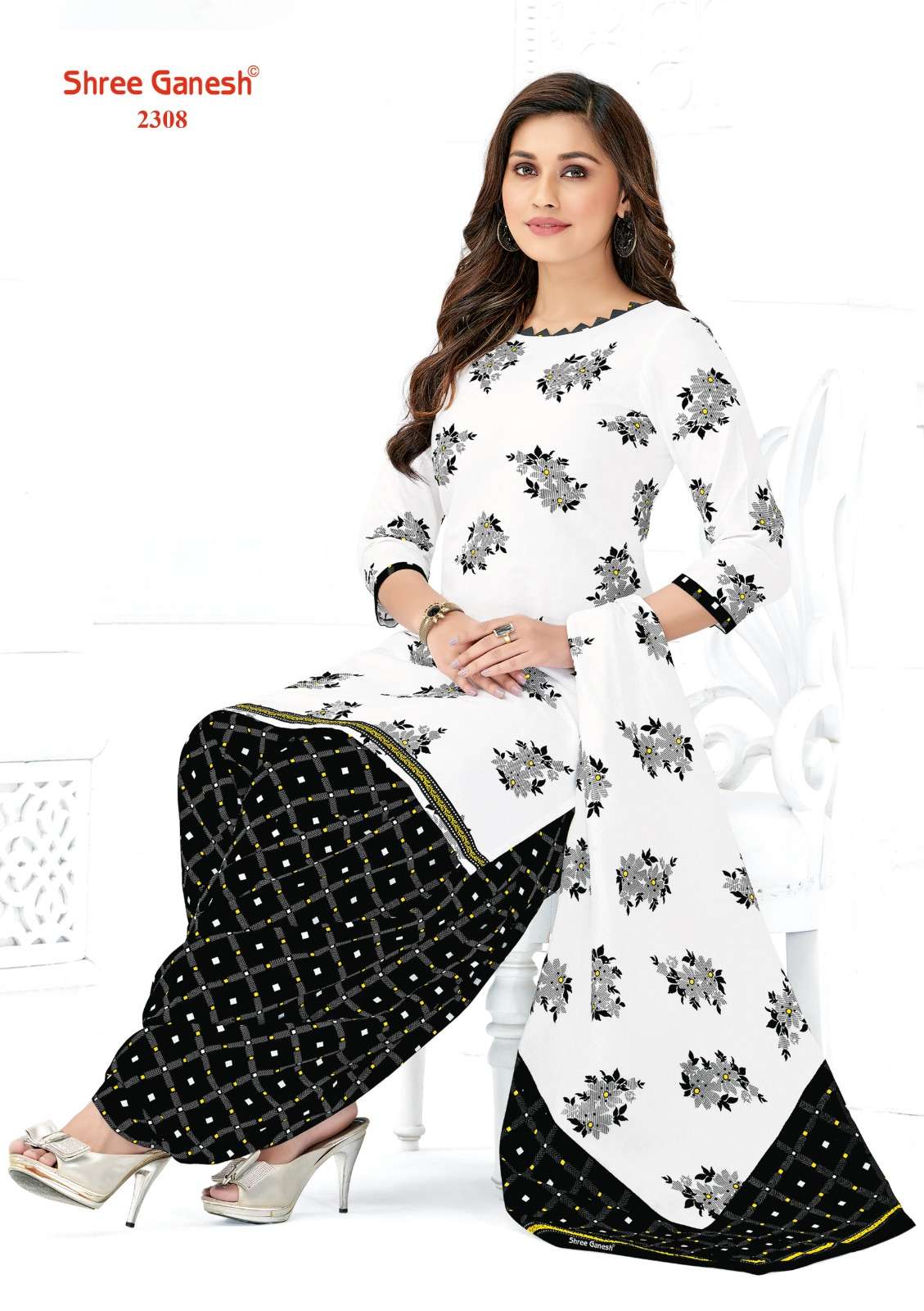 SHREE GANESH WHITE & BLACK VOL 3 COTTON PATIYALA DRESS