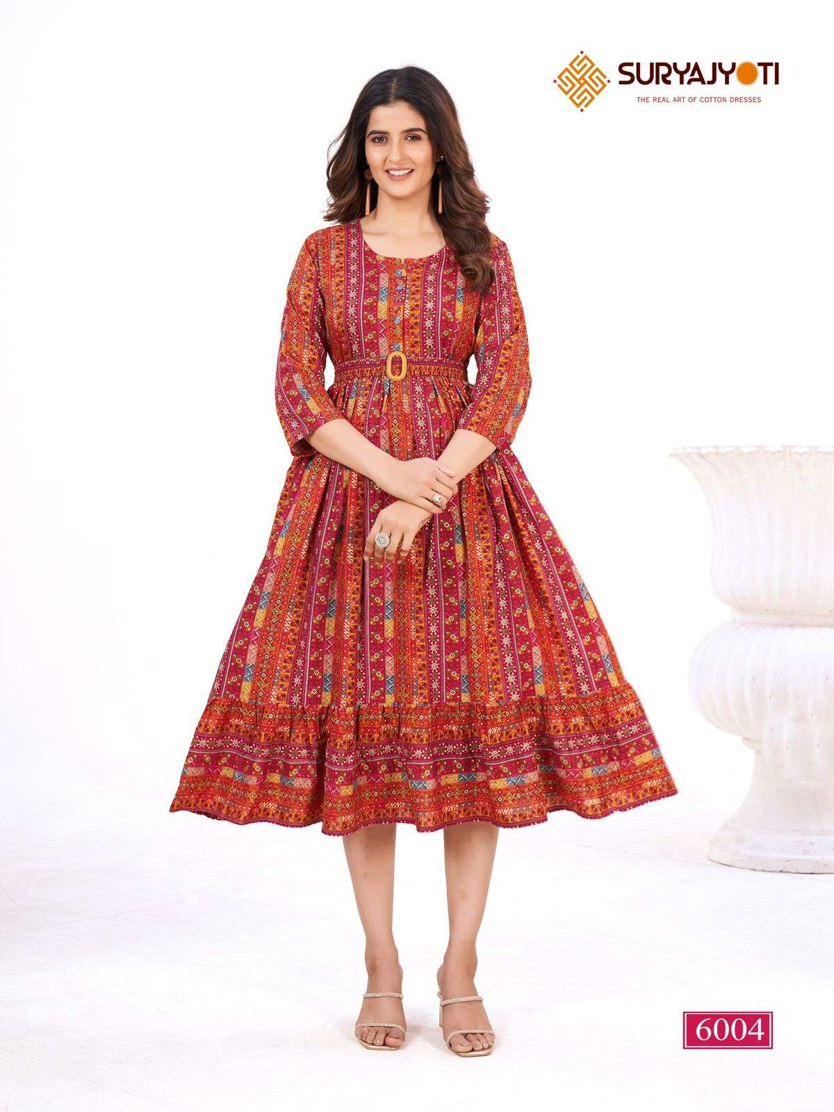 SURYAJYOTI BELT VOL 6 RAYON PRINT MIDI GOWN