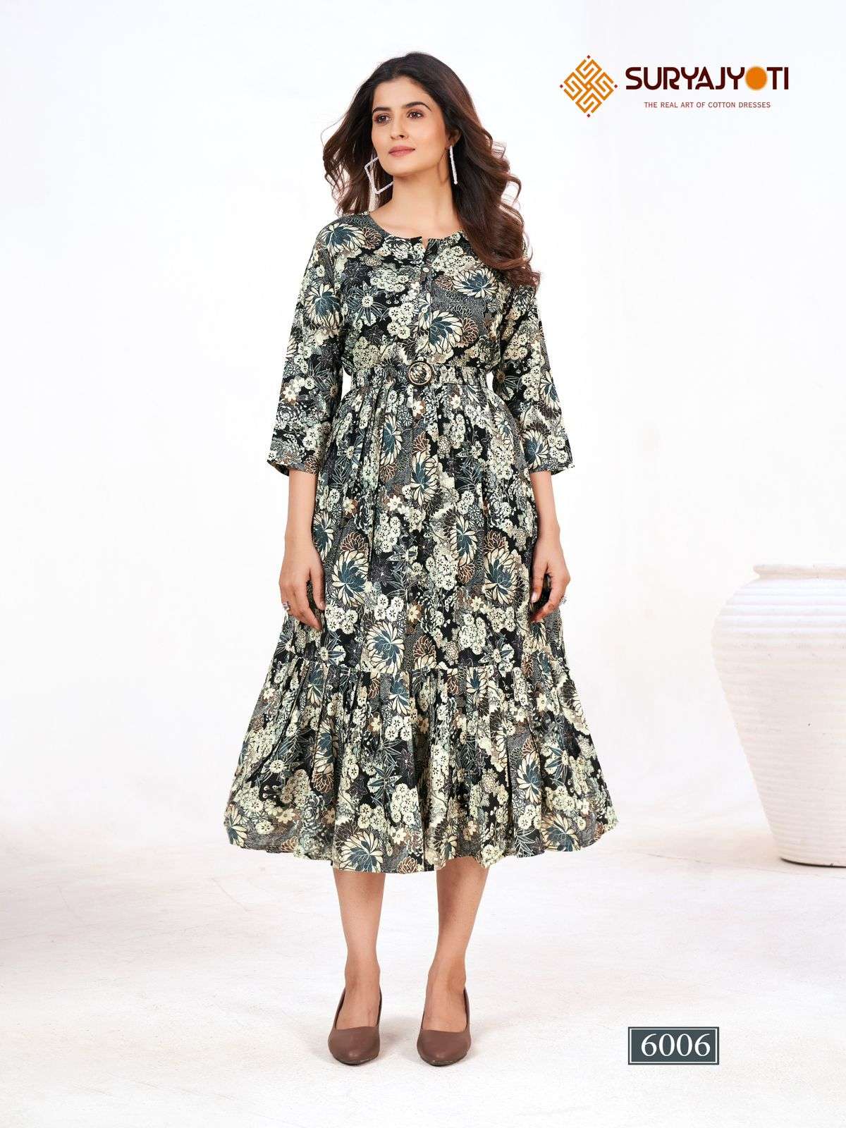 SURYAJYOTI BELT VOL 6 RAYON PRINT MIDI GOWN