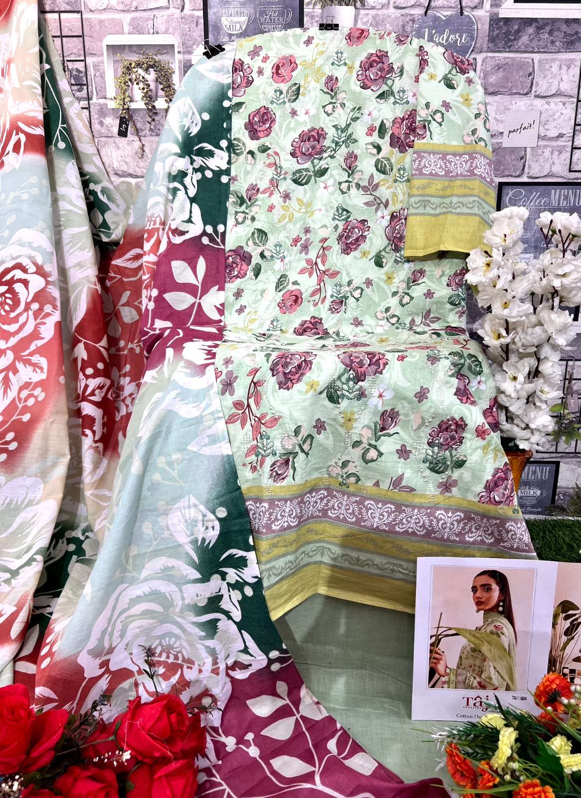 TAJ CREATIONS D NO 504 & 505 COTTON FANCY SALWAR KAMEEZ 