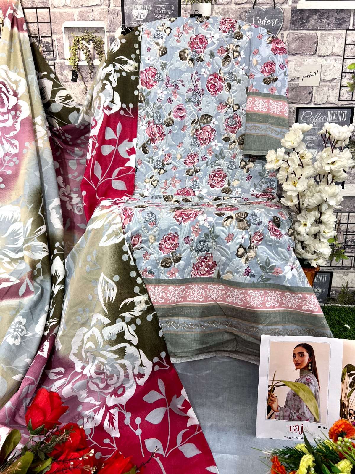 TAJ CREATIONS D NO 504 & 505 COTTON FANCY SALWAR KAMEEZ 