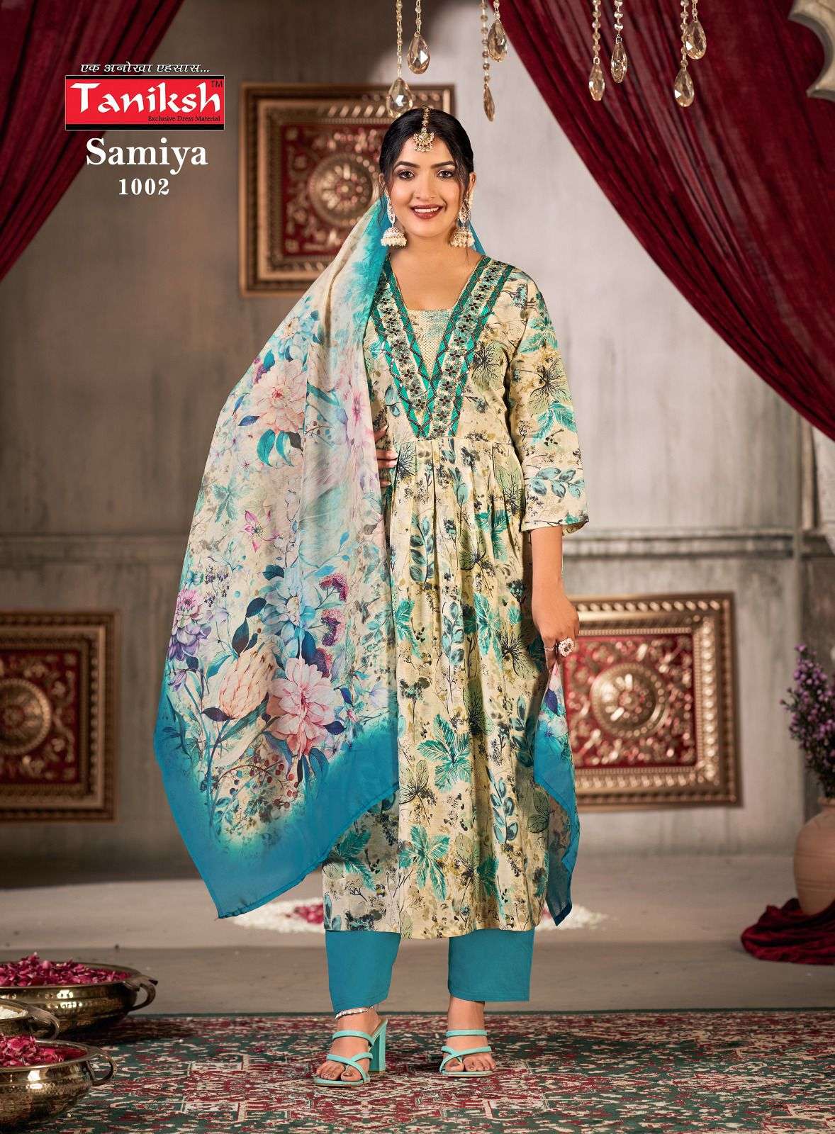 TANIKSH SAMIYA VOL 1 MUSLIN PRINT ALIA CUT STYLE KURTI COMBO SET 