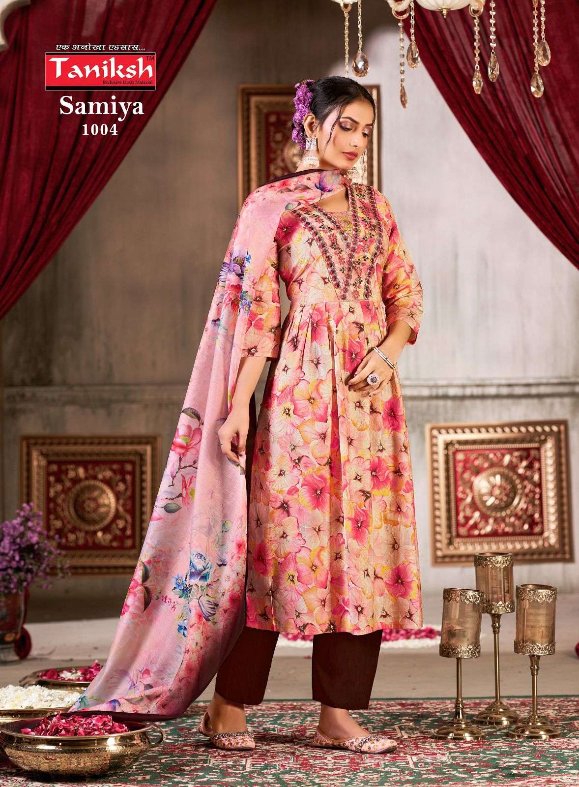 TANIKSH SAMIYA VOL 1 MUSLIN PRINT ALIA CUT STYLE KURTI COMBO SET 