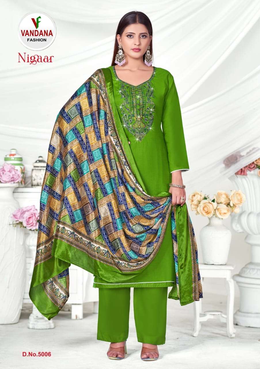 VANDANA FASHION NIGAAR VOL 5 RAYON FANCY WORK SUIT