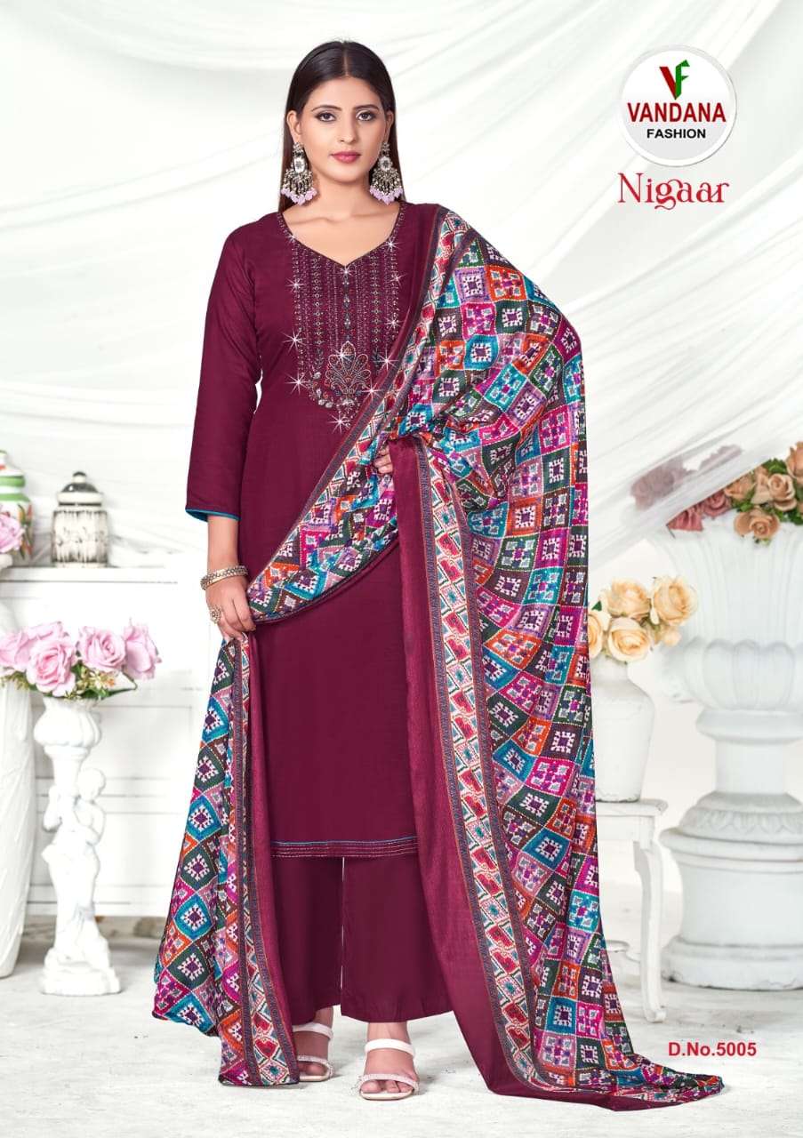 VANDANA FASHION NIGAAR VOL 5 RAYON FANCY WORK SUIT