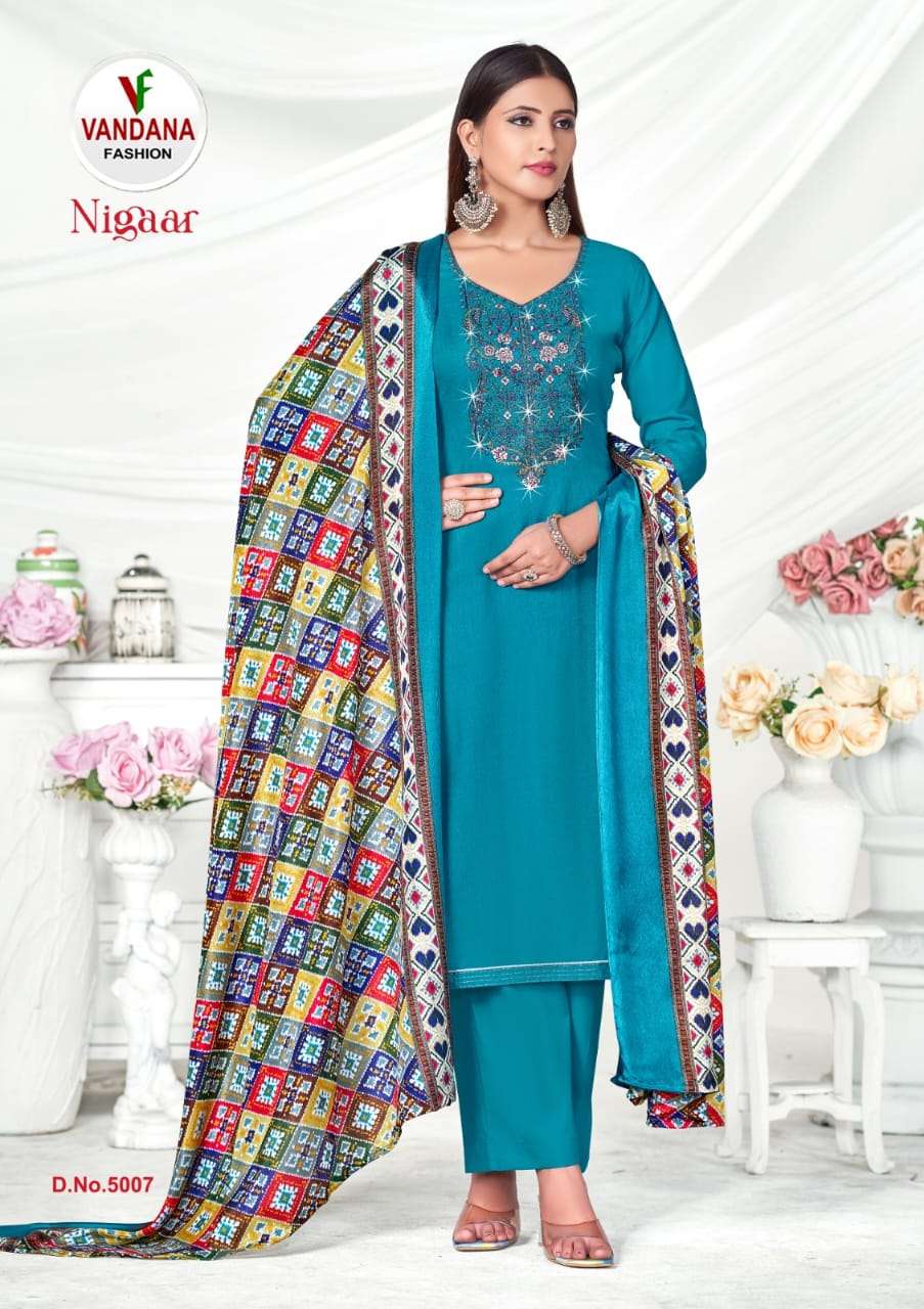 VANDANA FASHION NIGAAR VOL 5 RAYON FANCY WORK SUIT