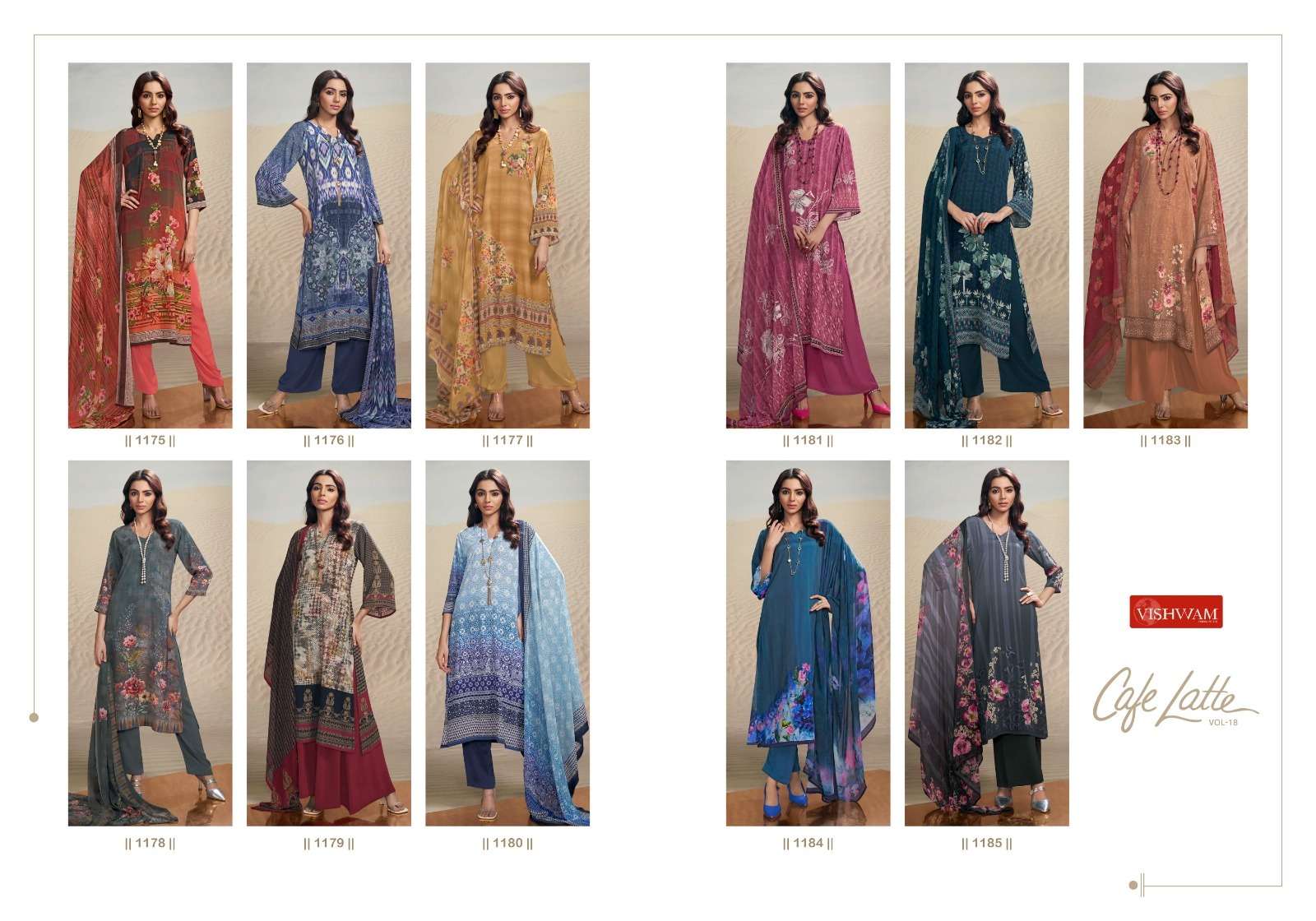 VISHWAM FABRICS CAFE LATTE VOL 18 CREPE DIGITAL PRINT SUIT