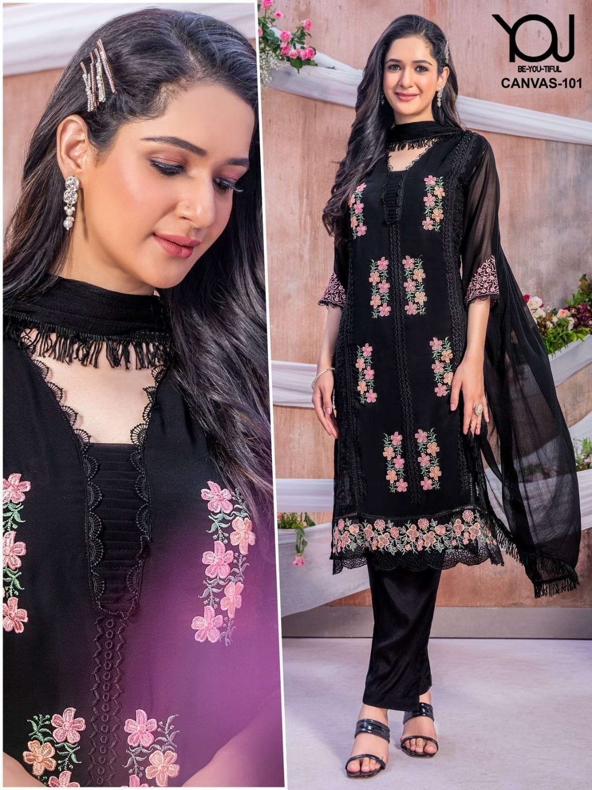 WANNA CANVAS GEORGETTE DESIGNER KURTI COMBO SET 