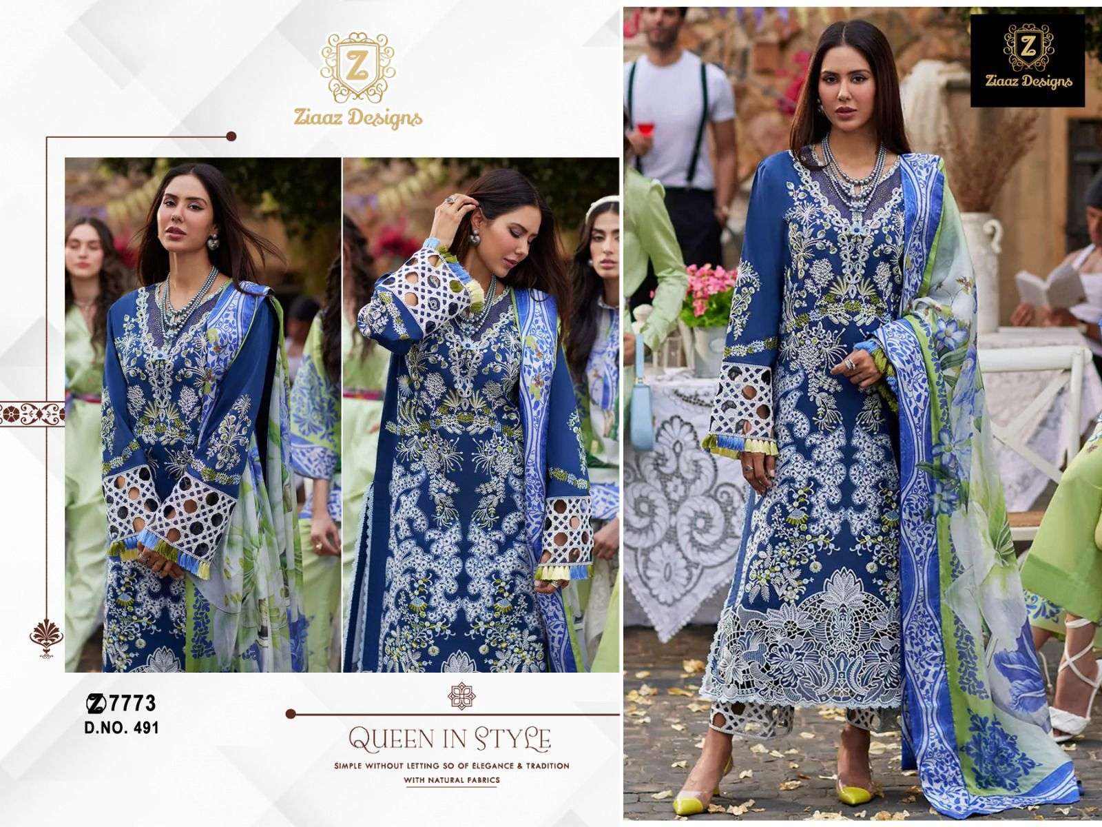 ZIAAZ DESIGNS CODE 491 COTTON EMBROIDERED PAKISTANI SUIT