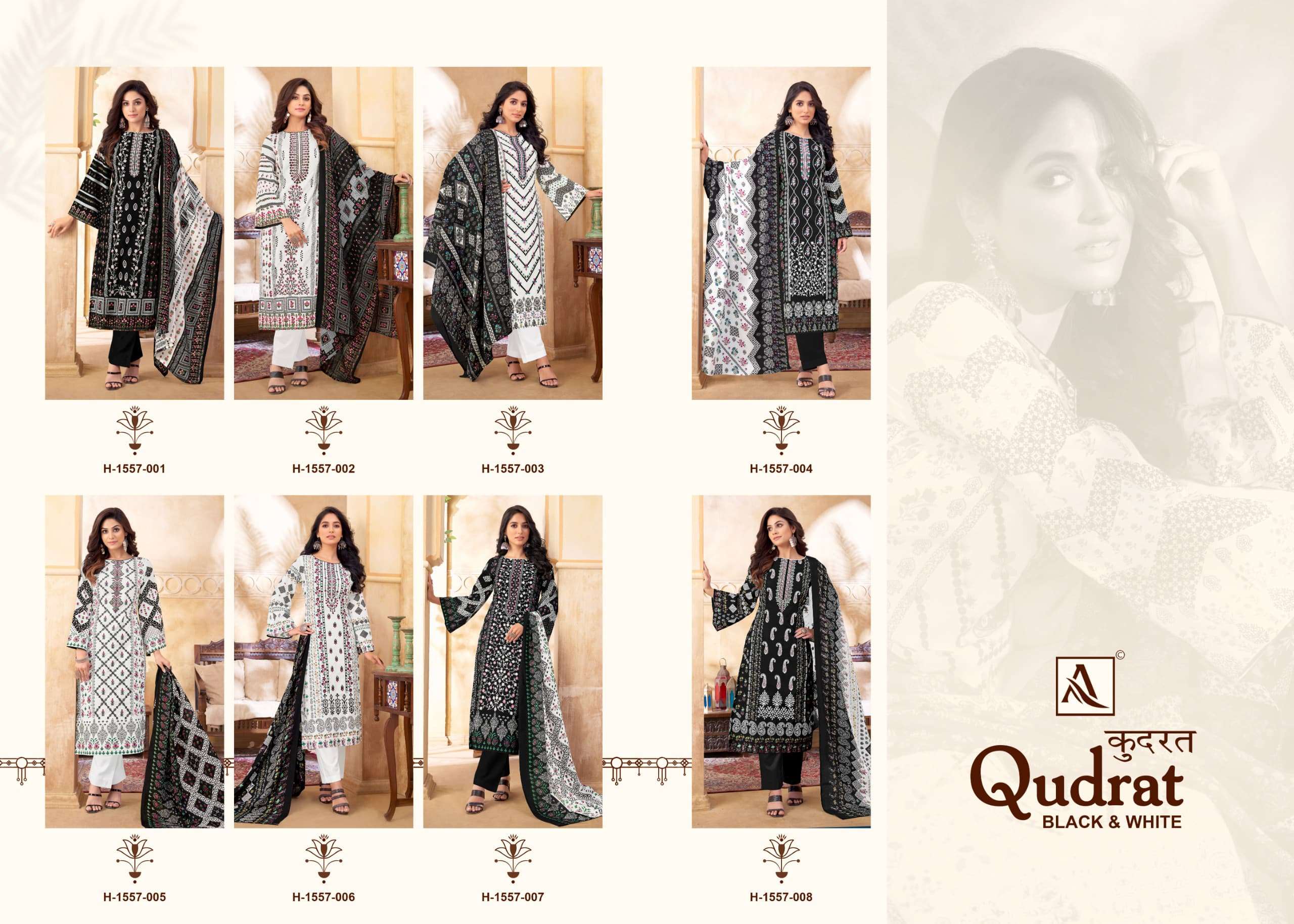 ALOK SUITS QUDRAT BLACK AND WHITE COTTON FANCY WORK SUIT