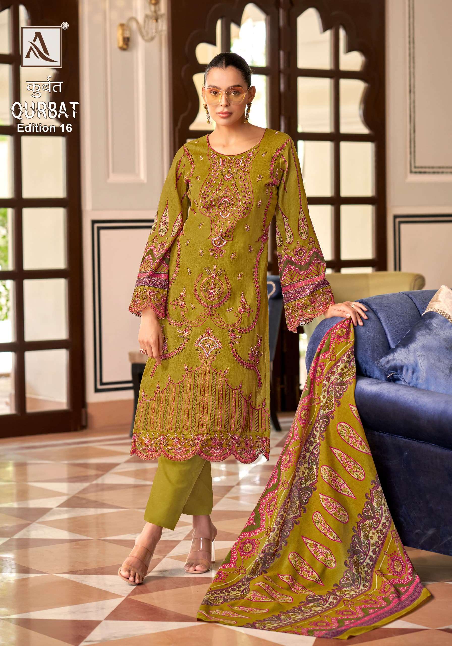 ALOK SUITS QURBAT VOL 16 COTTON EMBROIDERY WORK SUIT